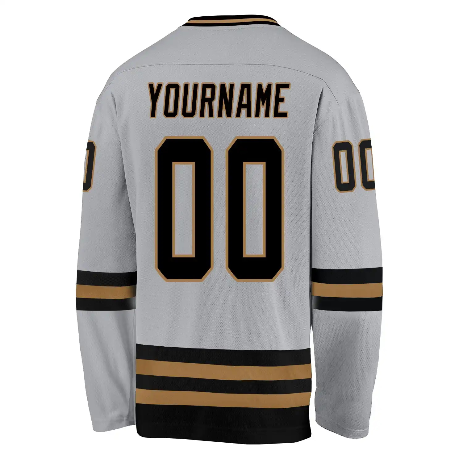 Inktee Store - Stitched And Print Gray Black-Old Gold Hockey Jersey Custom Image