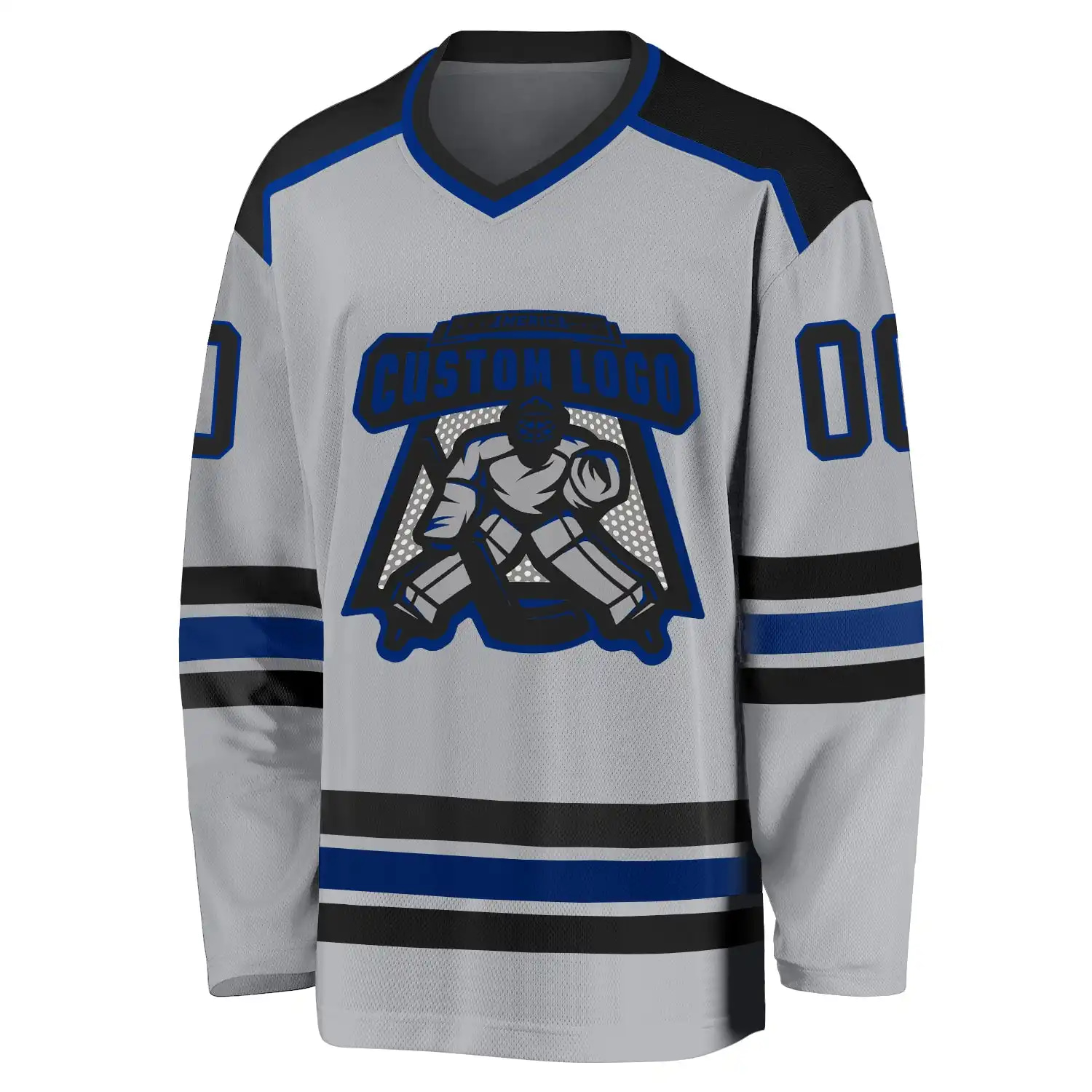 Inktee Store - Stitched And Print Gray Black-Royal Hockey Jersey Custom Image