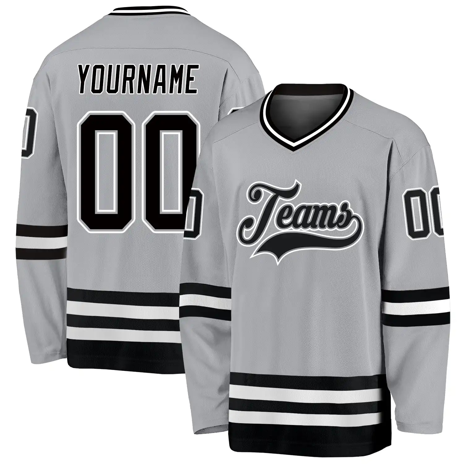 Stitched And Print Gray Black-white Hockey Jersey Custom
