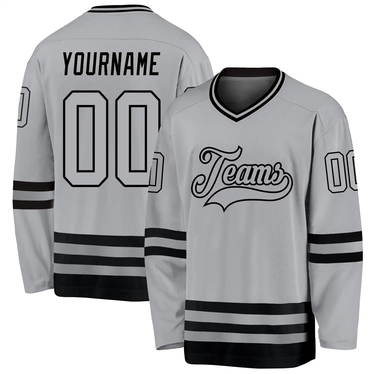 Stitched And Print Gray Gray-black Hockey Jersey Custom