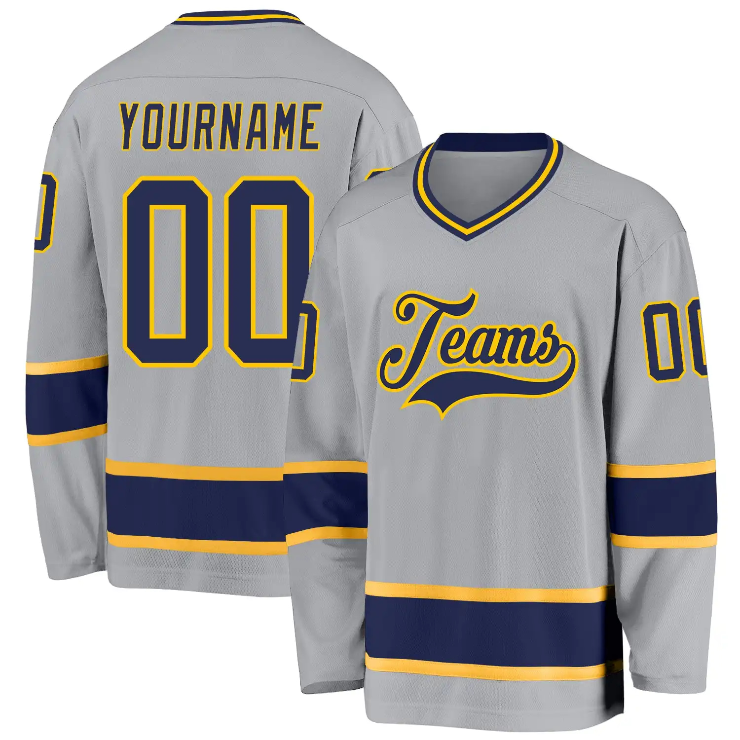Stitched And Print Gray Navy-gold Hockey Jersey Custom