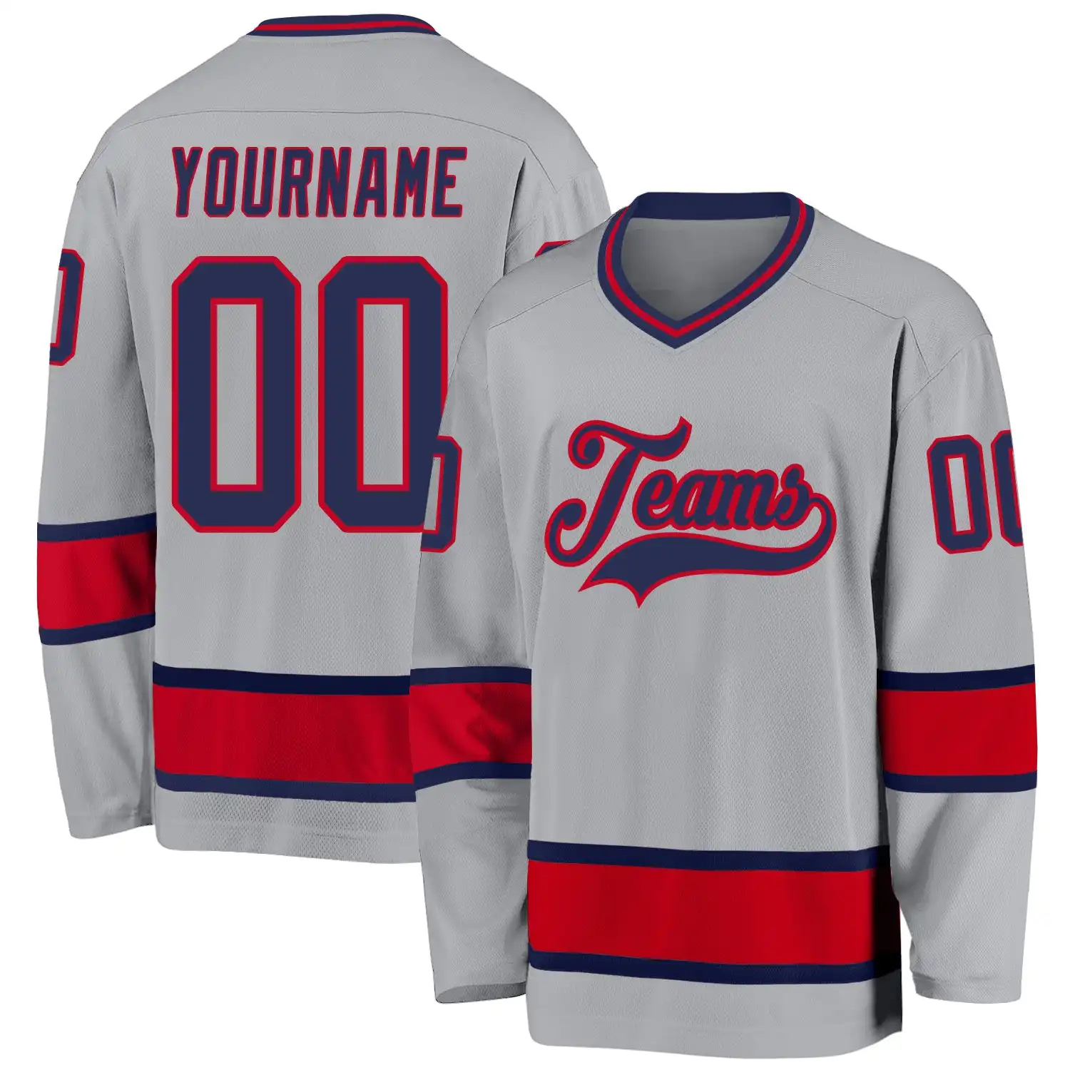 Stitched And Print Gray Navy-red Hockey Jersey Custom