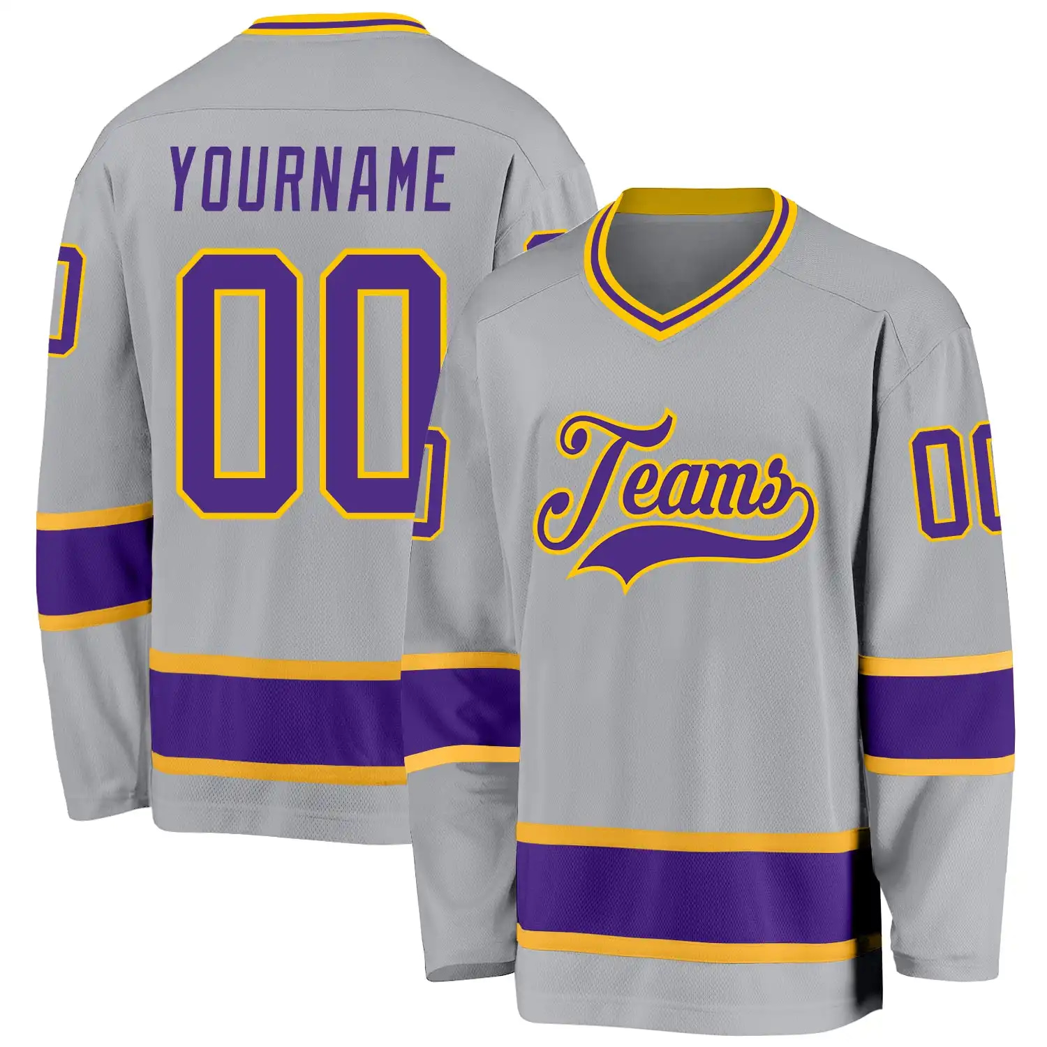 Stitched And Print Gray Purple-gold Hockey Jersey Custom