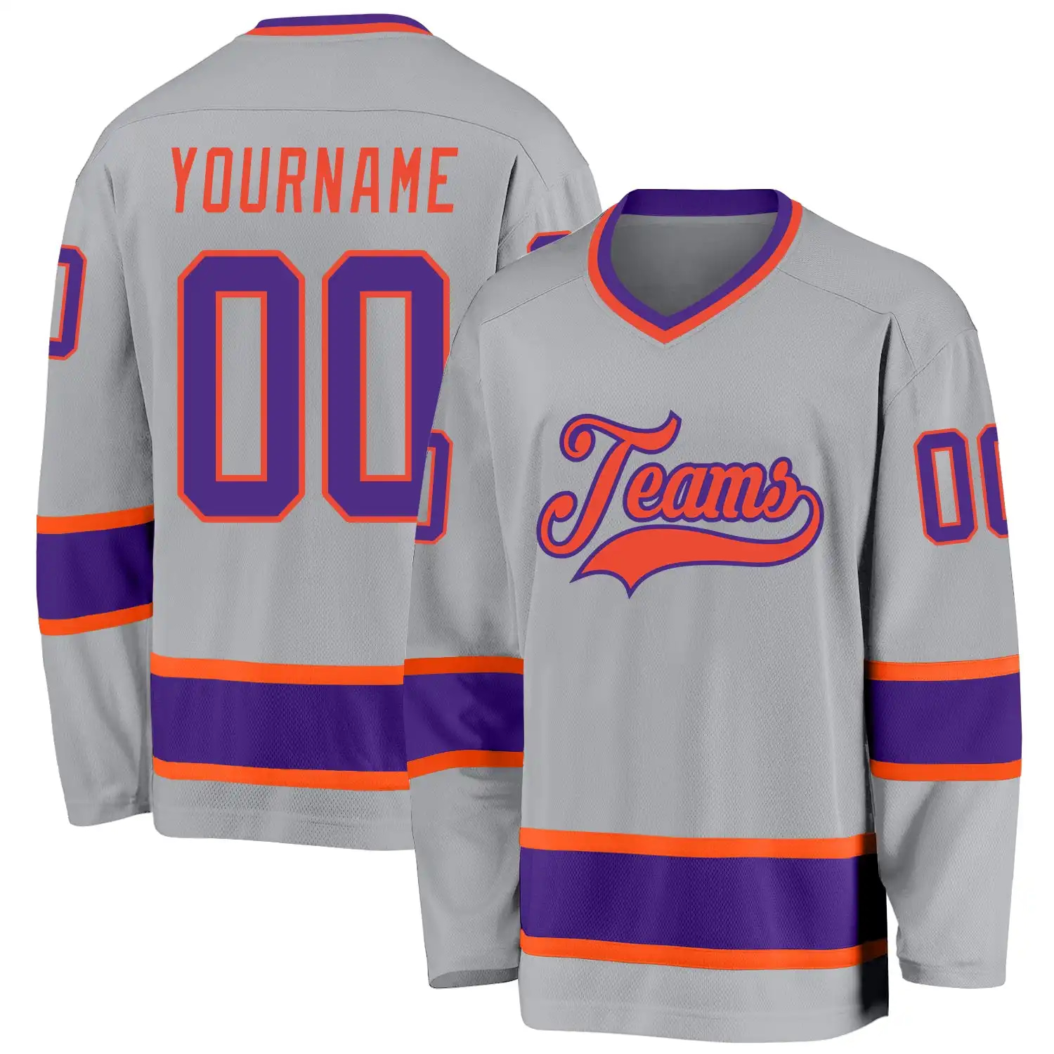 Stitched And Print Gray Purple-orange Hockey Jersey Custom