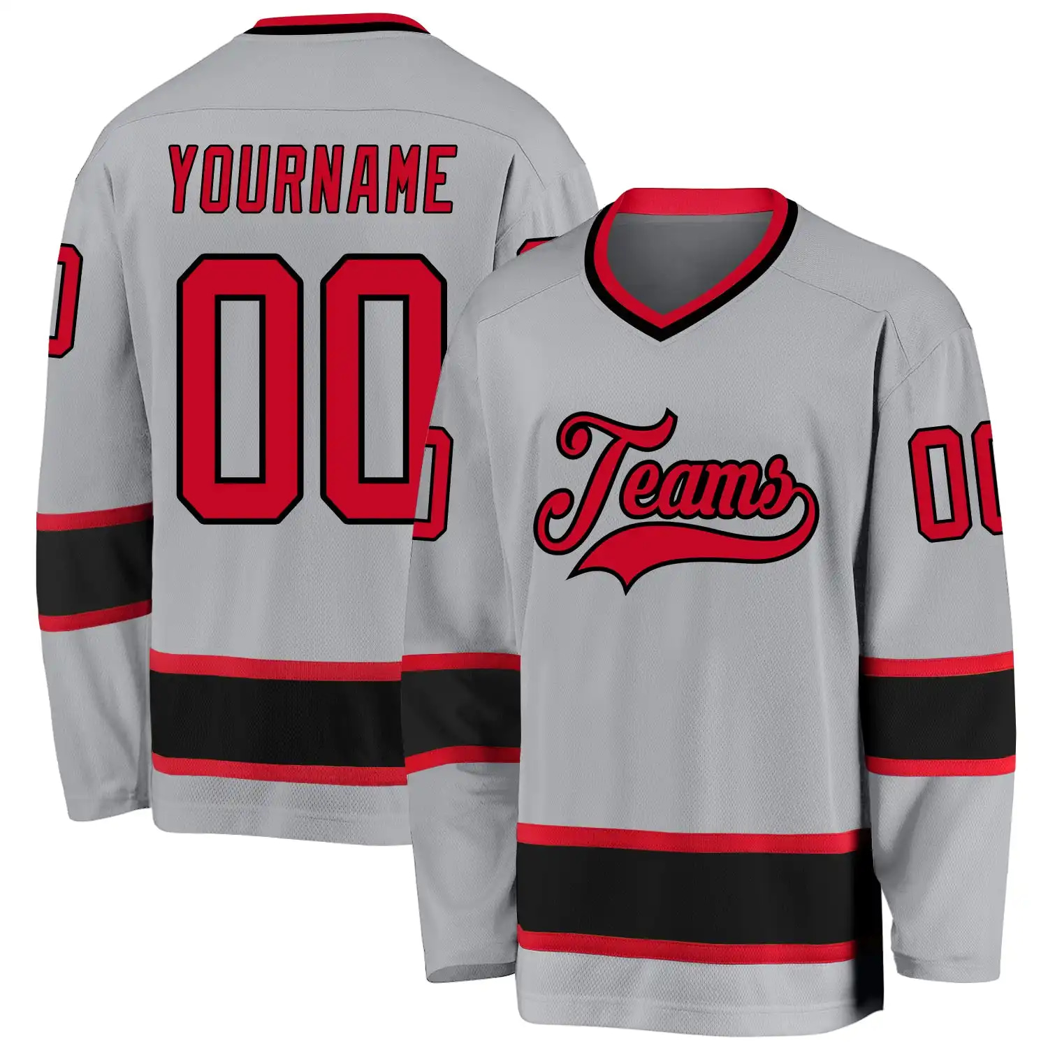 Stitched And Print Gray Red-black Hockey Jersey Custom