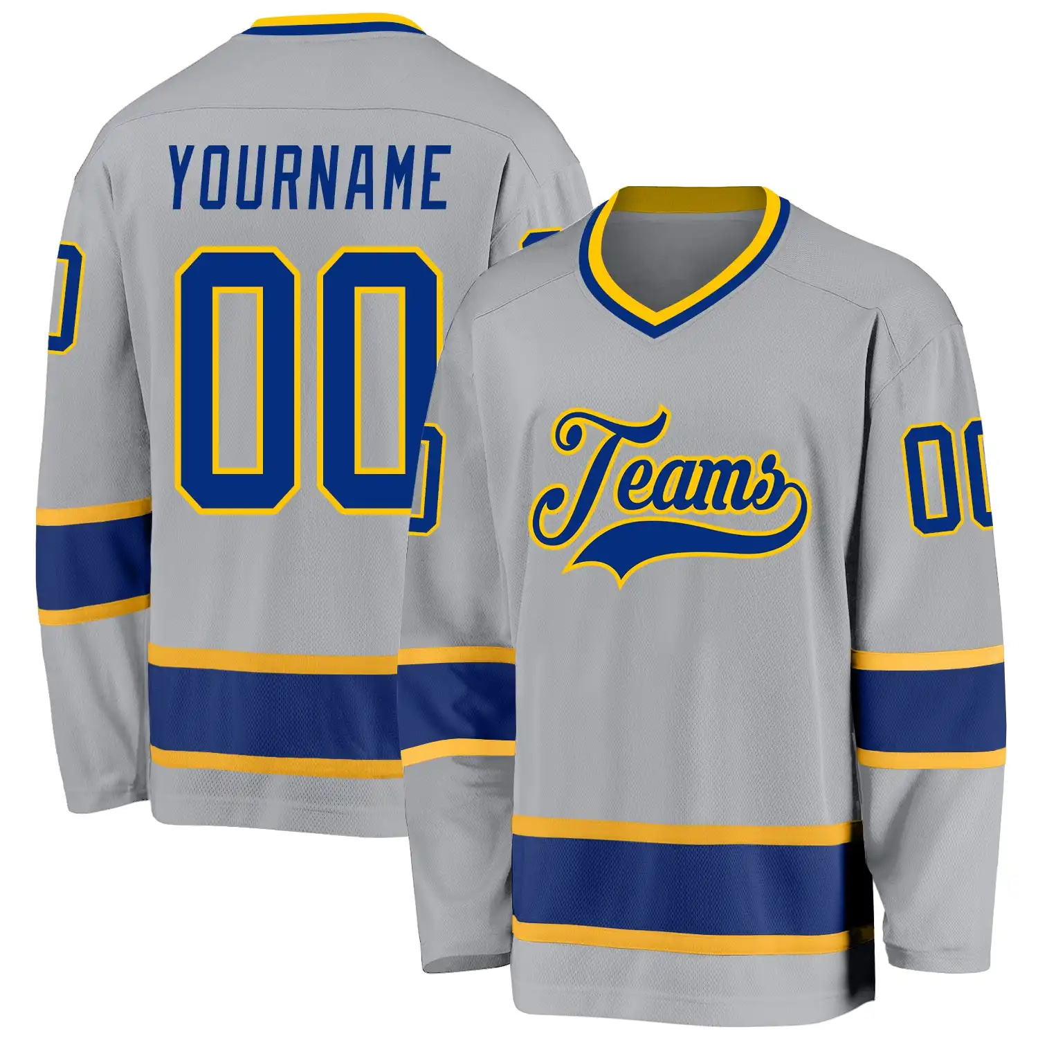 Stitched And Print Gray Royal-gold Hockey Jersey Custom