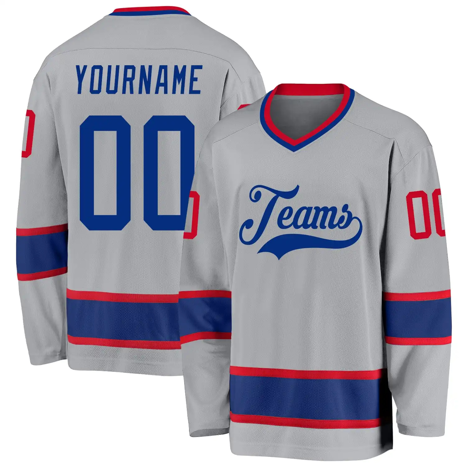 Stitched And Print Gray Royal-Red Hockey Jersey Custom
