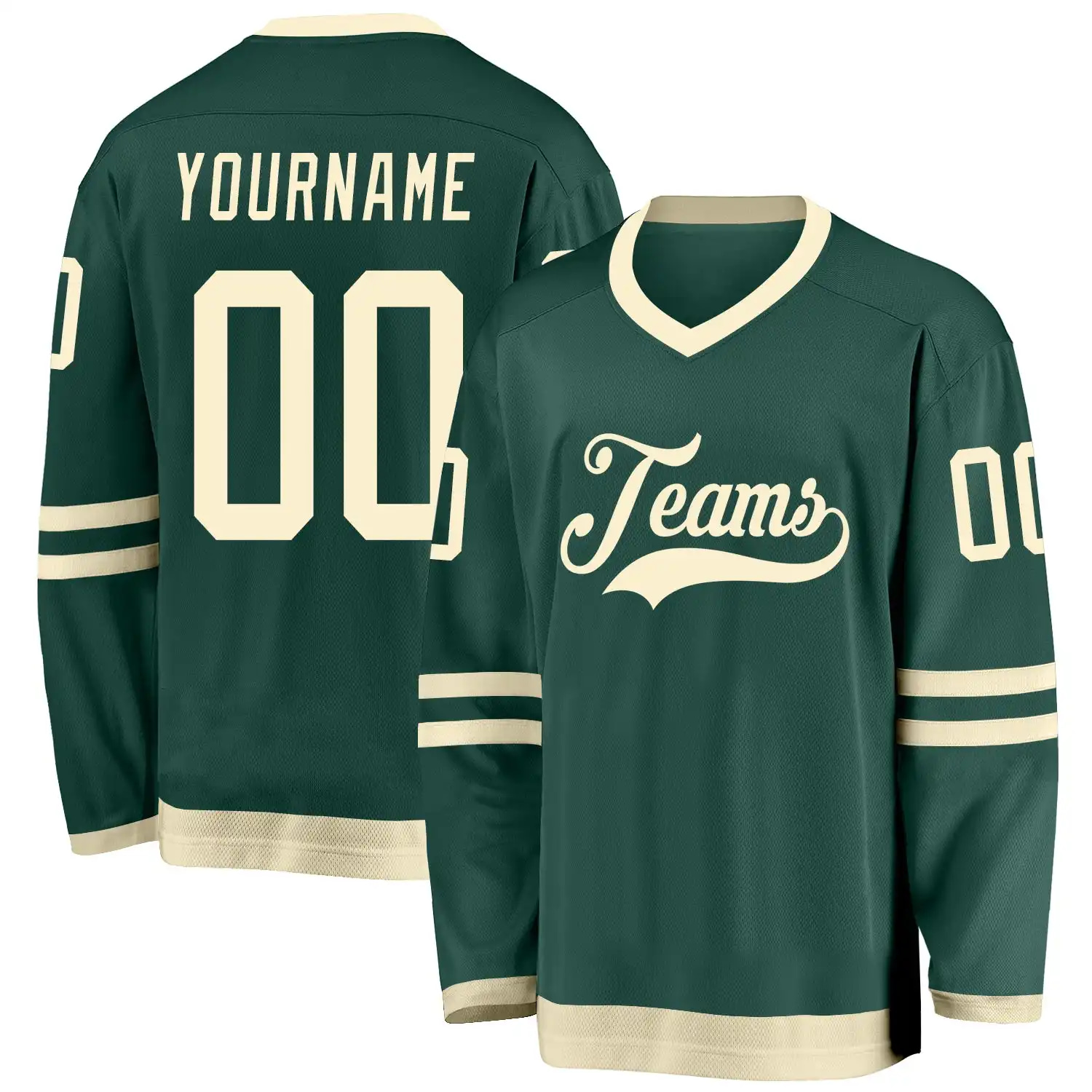 Stitched And Print Green Cream Hockey Jersey Custom