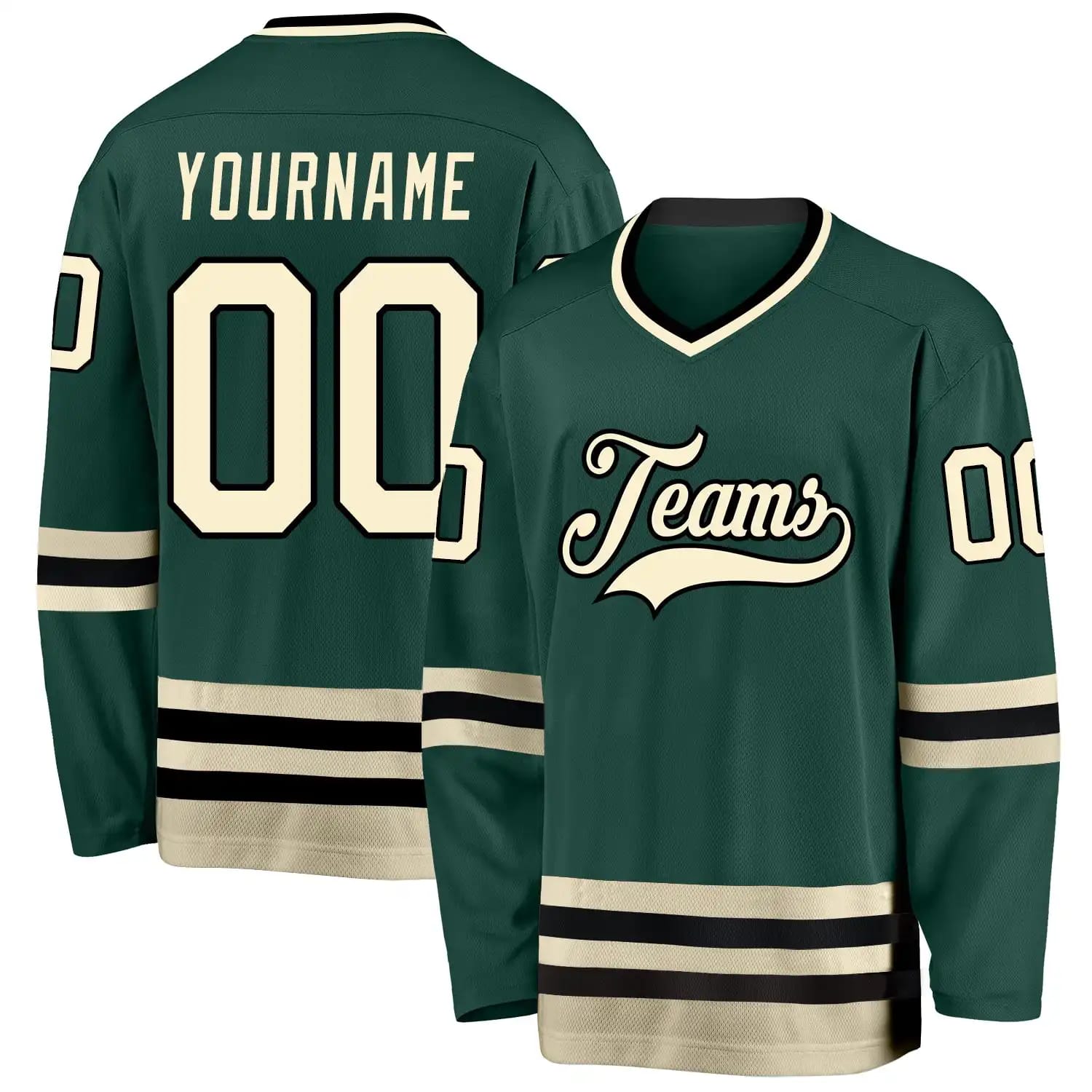 Stitched And Print Green Cream-black Hockey Jersey Custom