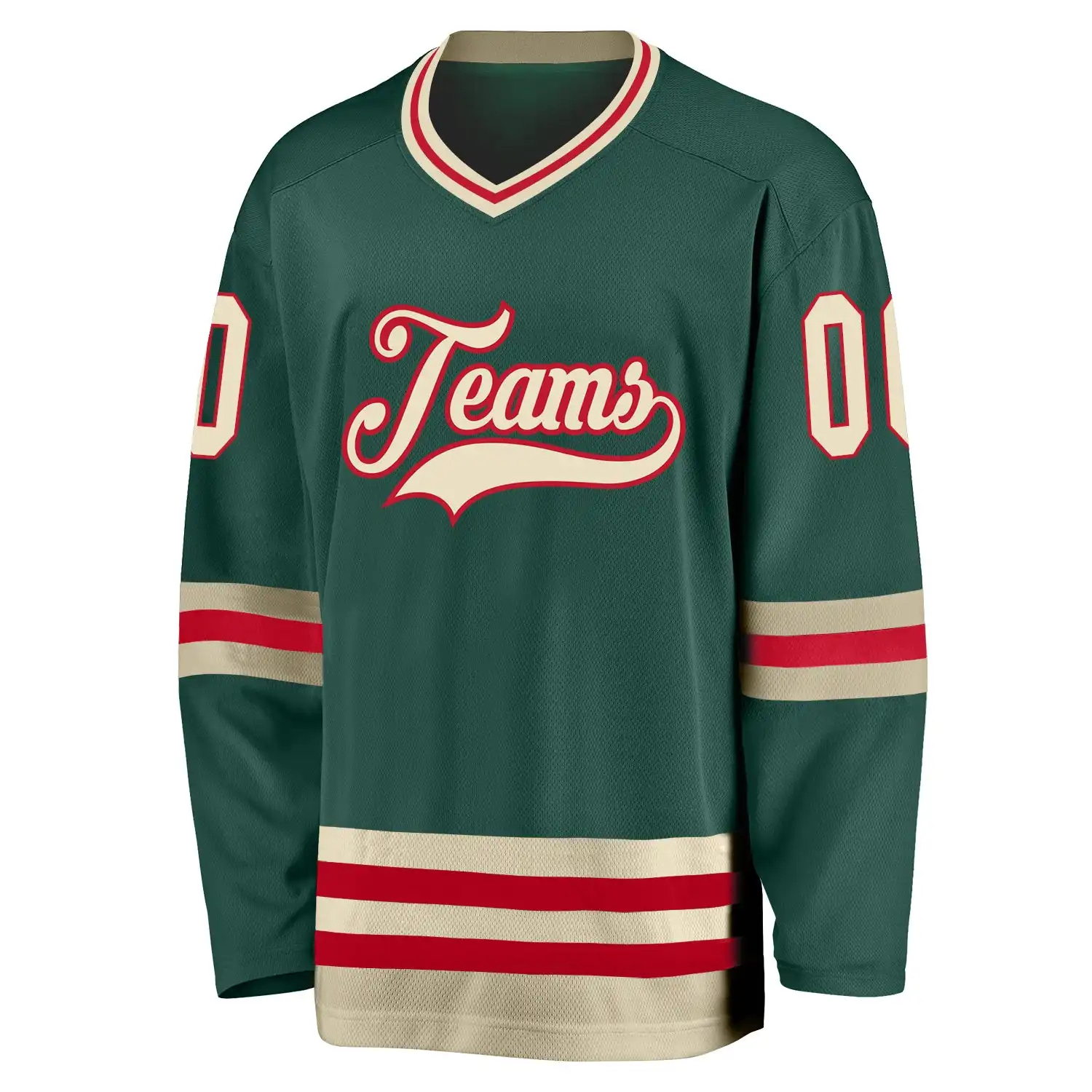 Inktee Store - Stitched And Print Green Cream-Red Hockey Jersey Custom Image