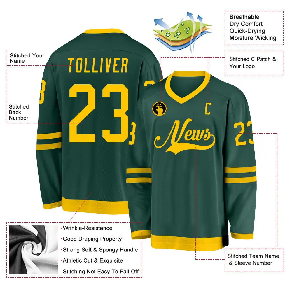 Inktee Store - Stitched And Print Green Gold Hockey Jersey Custom Image