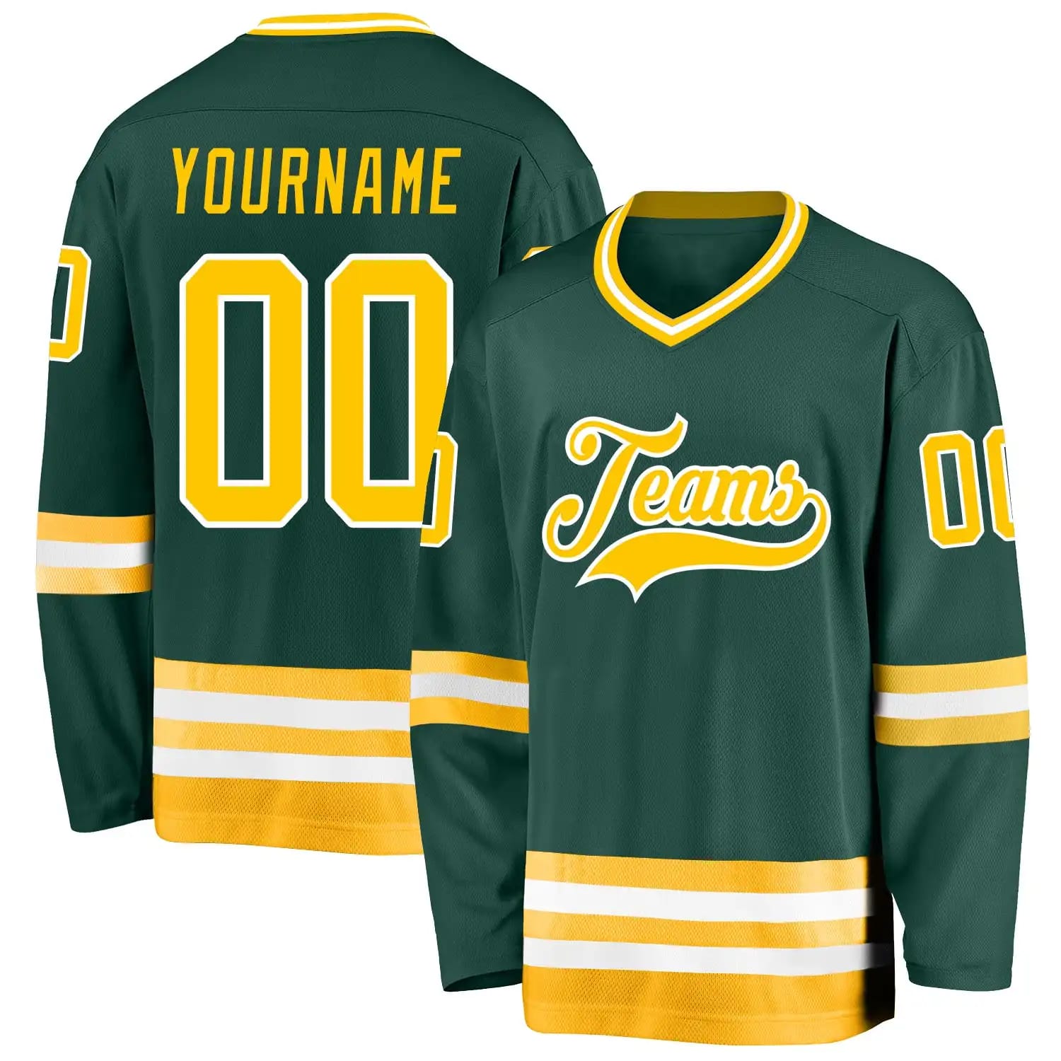 Stitched And Print Green Gold-white Hockey Jersey Custom