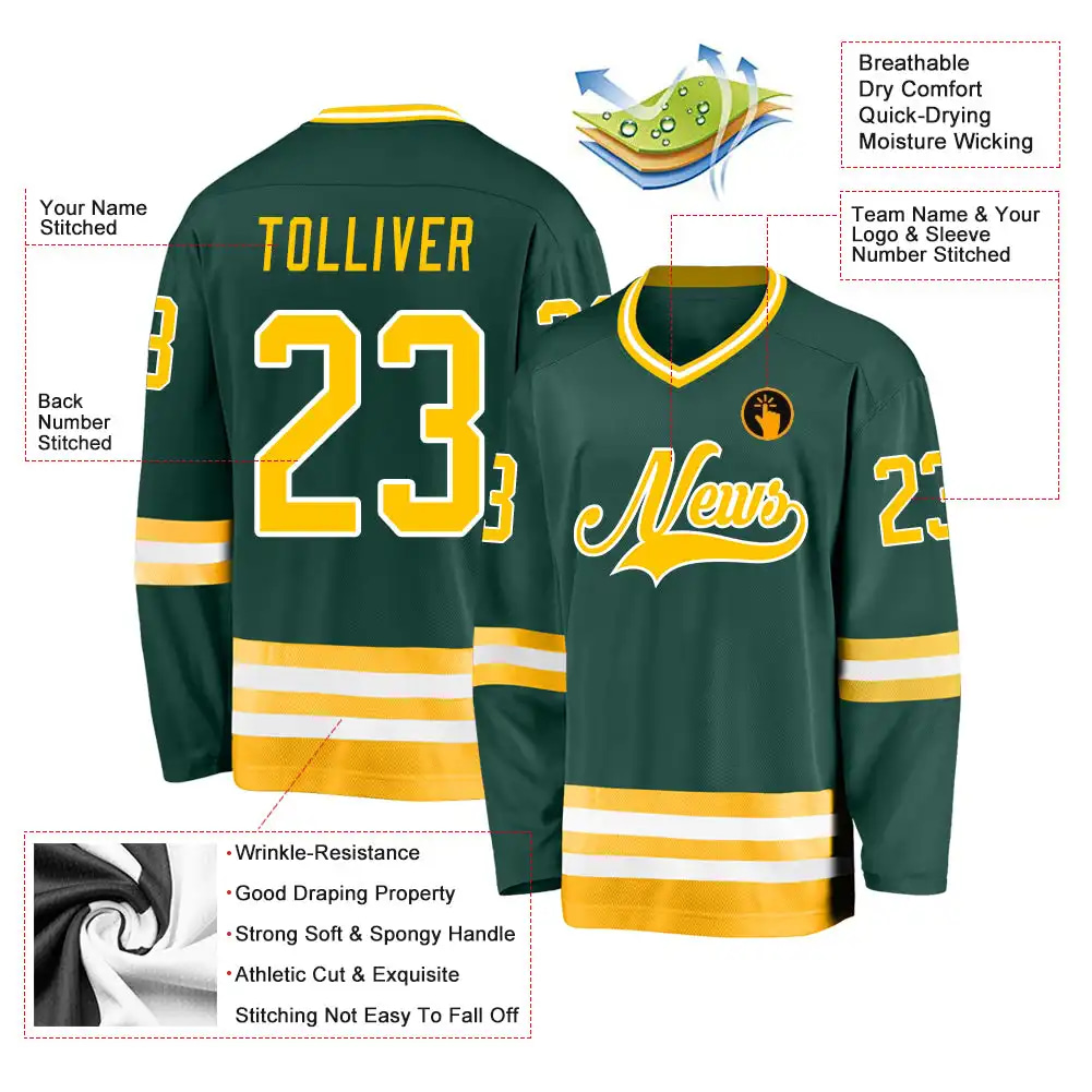 Inktee Store - Stitched And Print Green Gold-White Hockey Jersey Custom Image