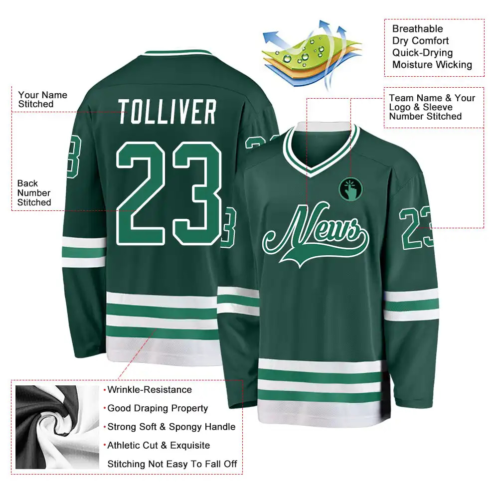 Inktee Store - Stitched And Print Green Kelly Green-White Hockey Jersey Custom Image