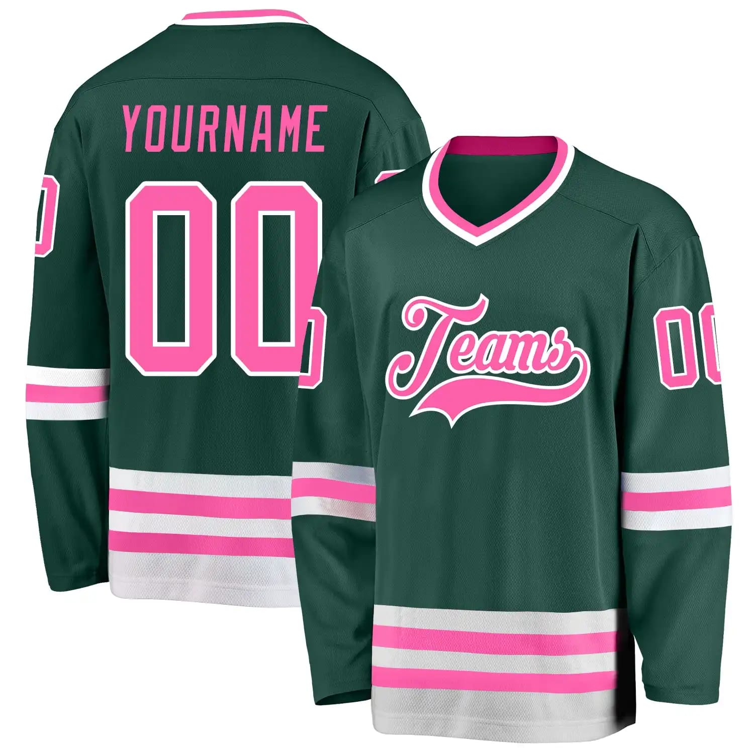 Stitched And Print Green Pink-White Hockey Jersey Custom