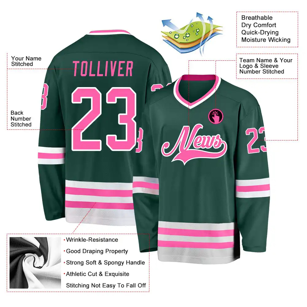 Inktee Store - Stitched And Print Green Pink-White Hockey Jersey Custom Image