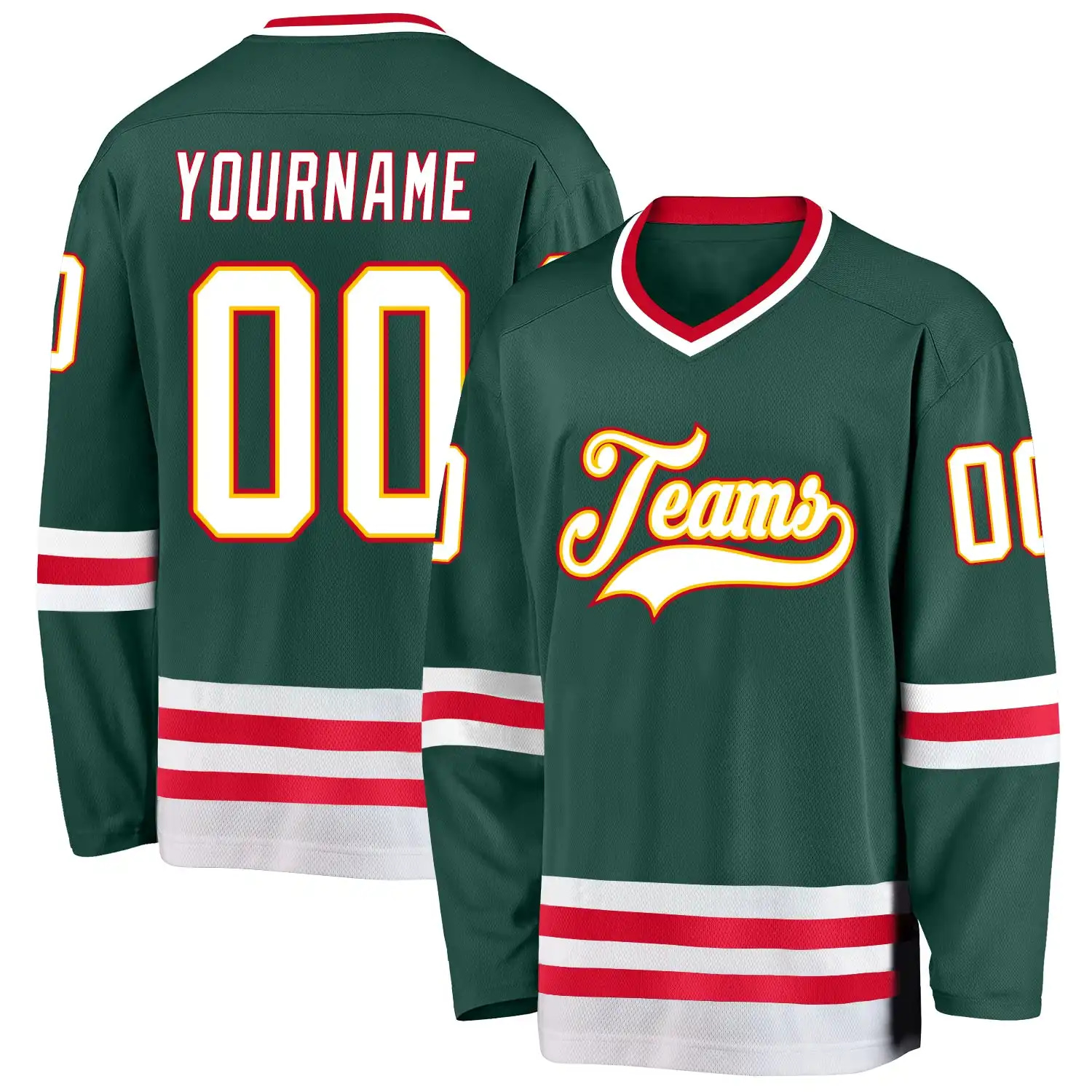 Stitched And Print Green White-Red Hockey Jersey Custom