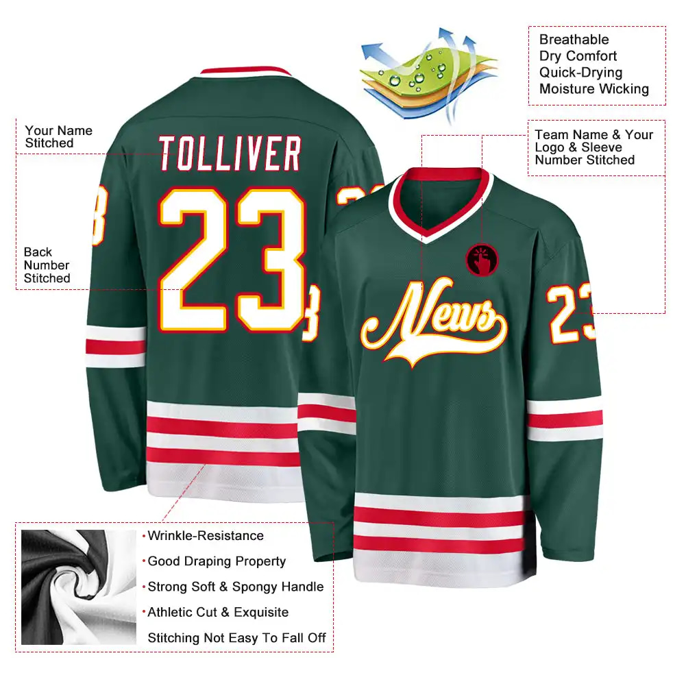 Inktee Store - Stitched And Print Green White-Red Hockey Jersey Custom Image