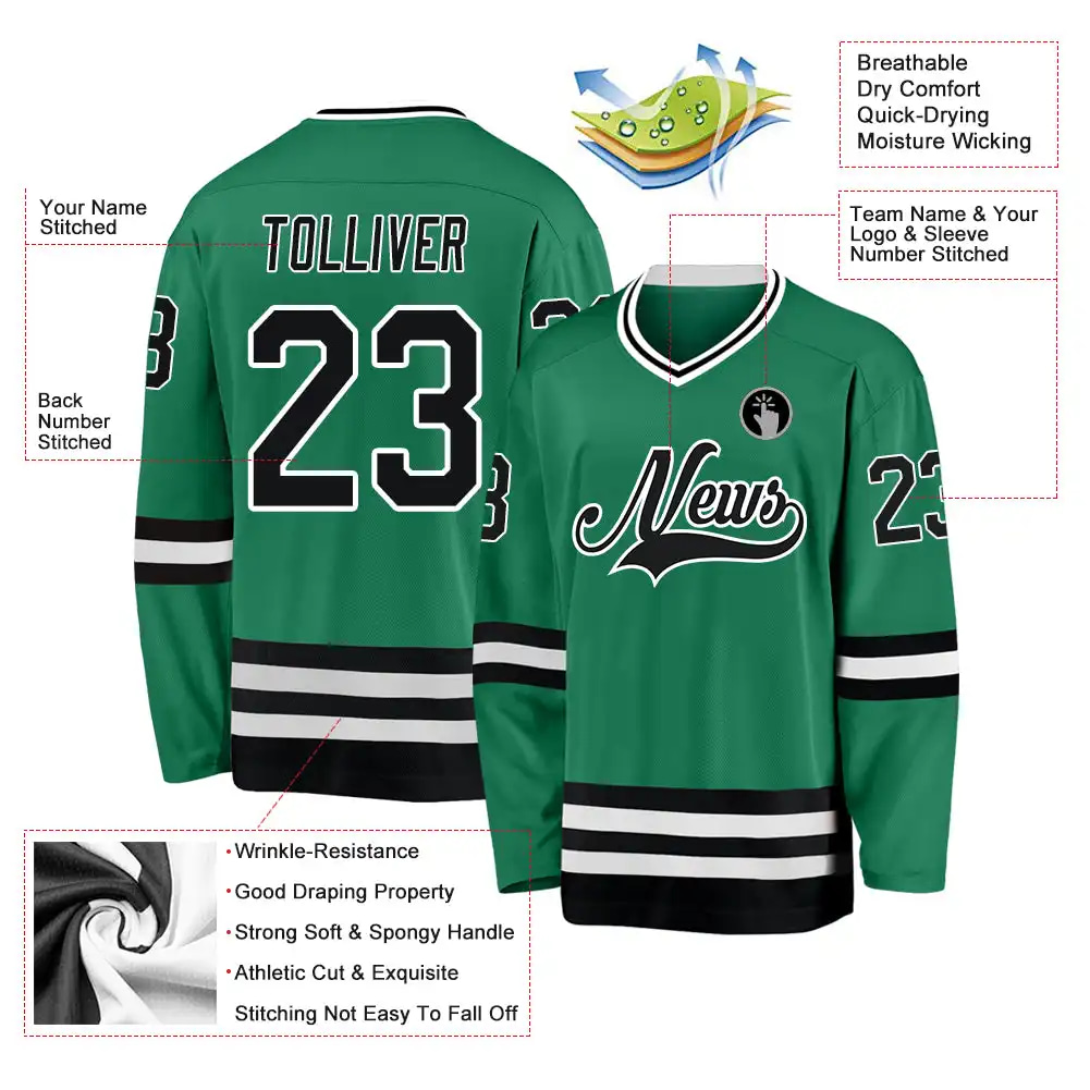 Inktee Store - Stitched And Print Kelly Green Black-White Hockey Jersey Custom Image