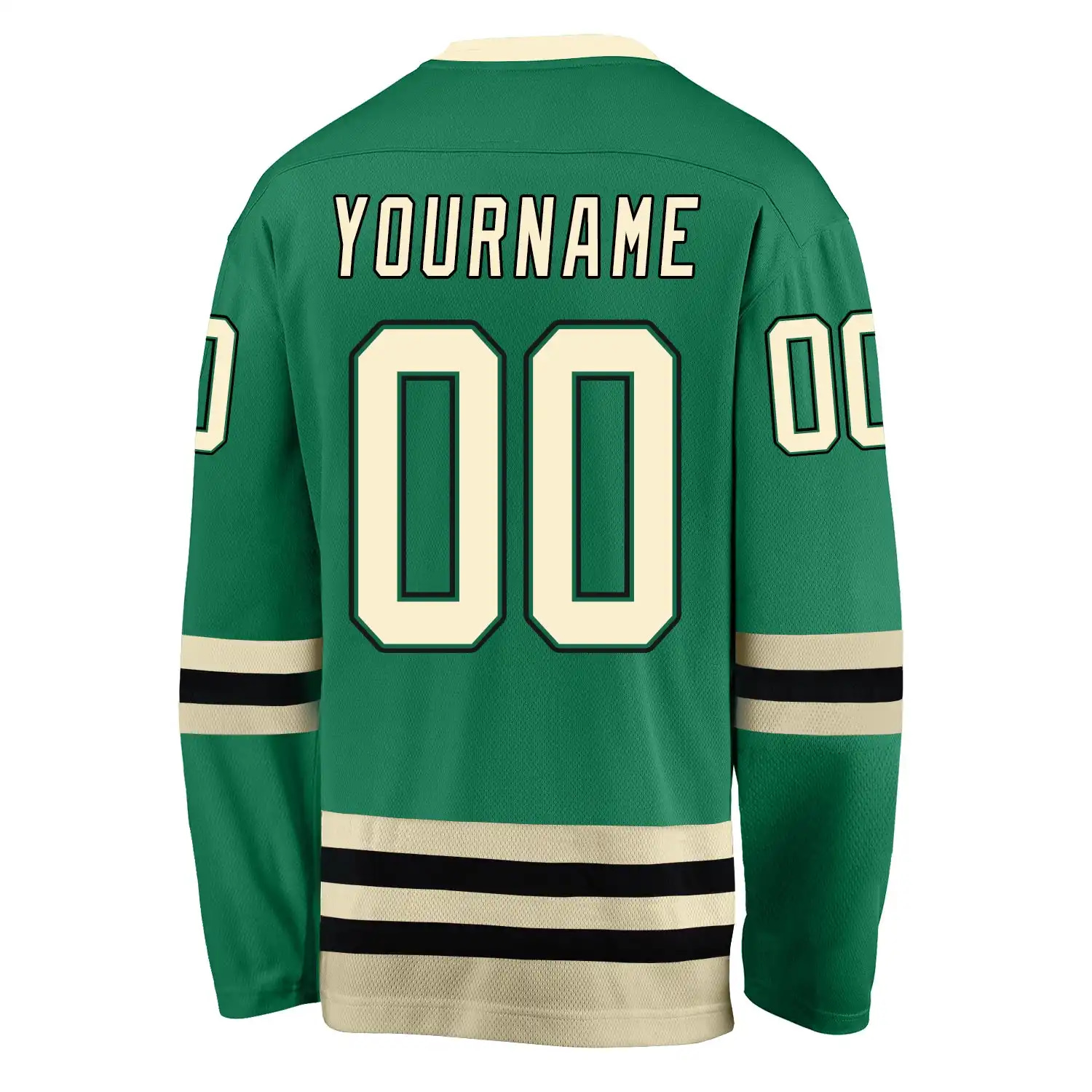 Inktee Store - Stitched And Print Kelly Green Cream-Black Hockey Jersey Custom Image