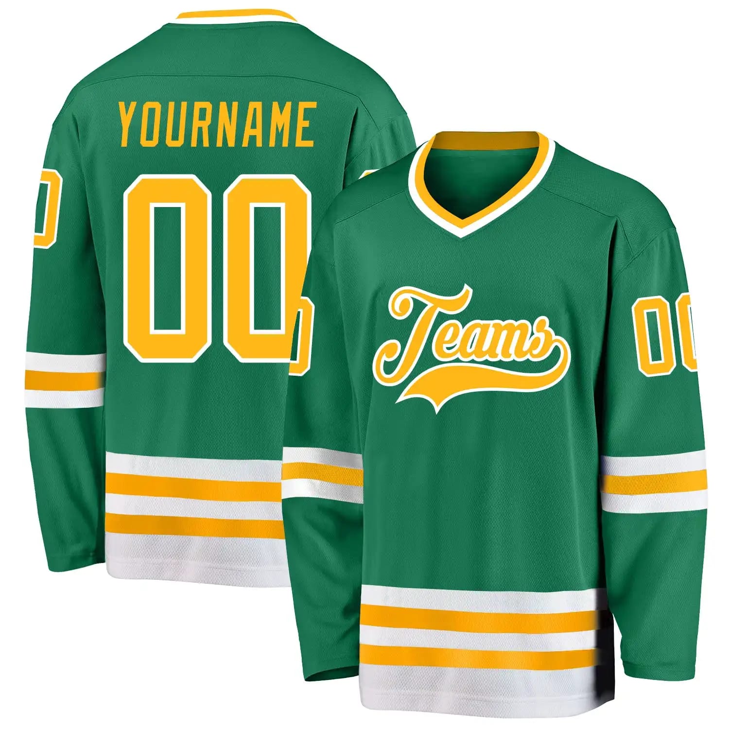 Stitched And Print Kelly Green Gold-White Hockey Jersey Custom