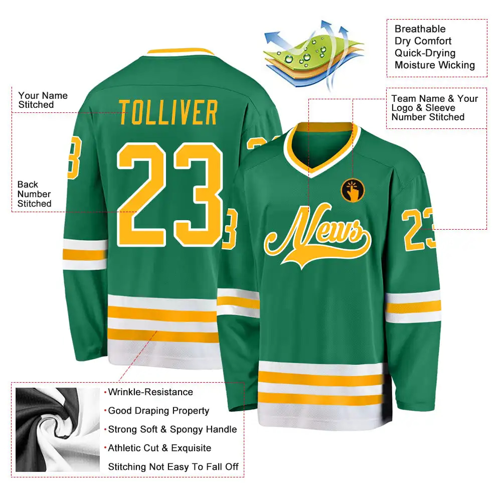 Inktee Store - Stitched And Print Kelly Green Gold-White Hockey Jersey Custom Image