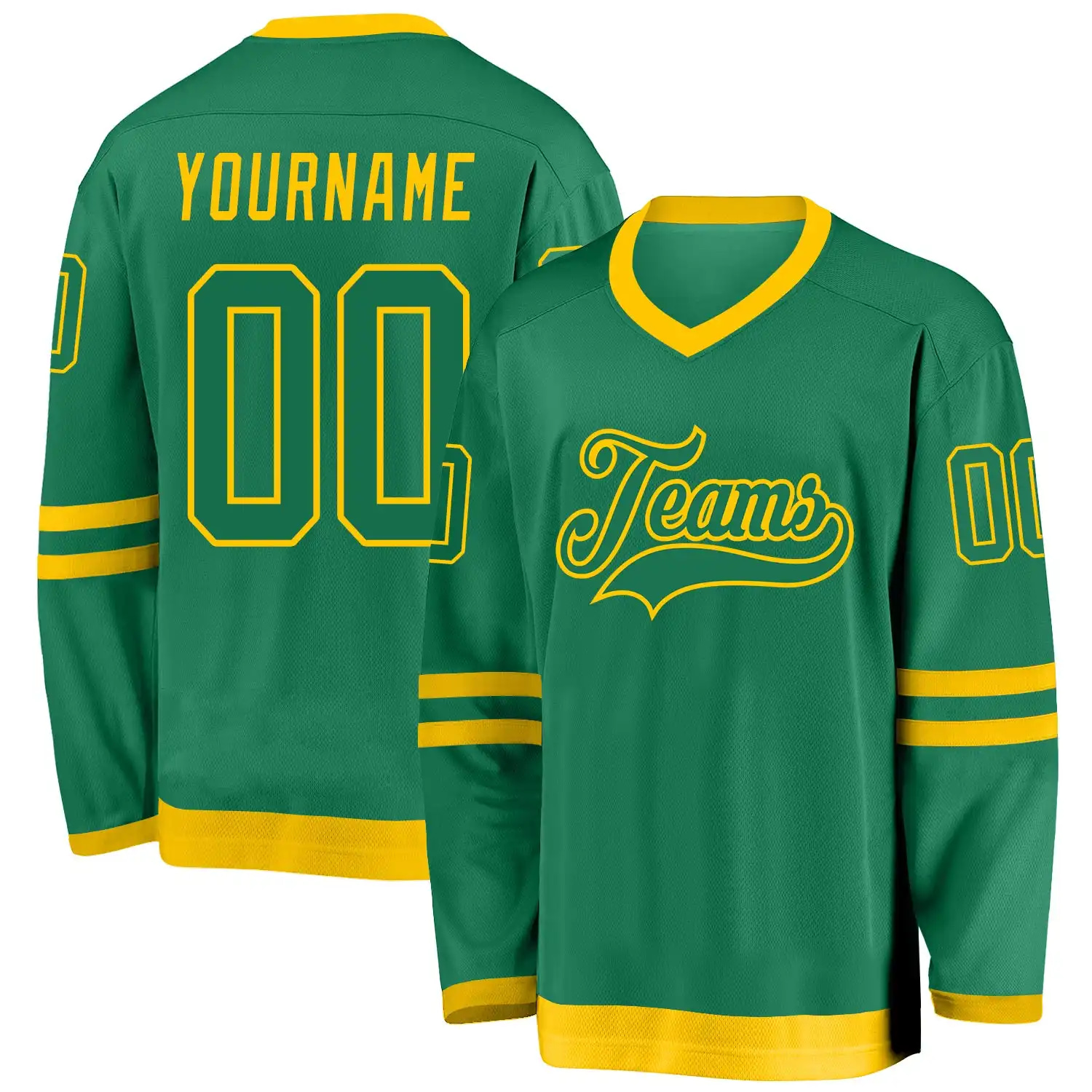 Stitched And Print Kelly Green Kelly Green-Gold Hockey Jersey Custom