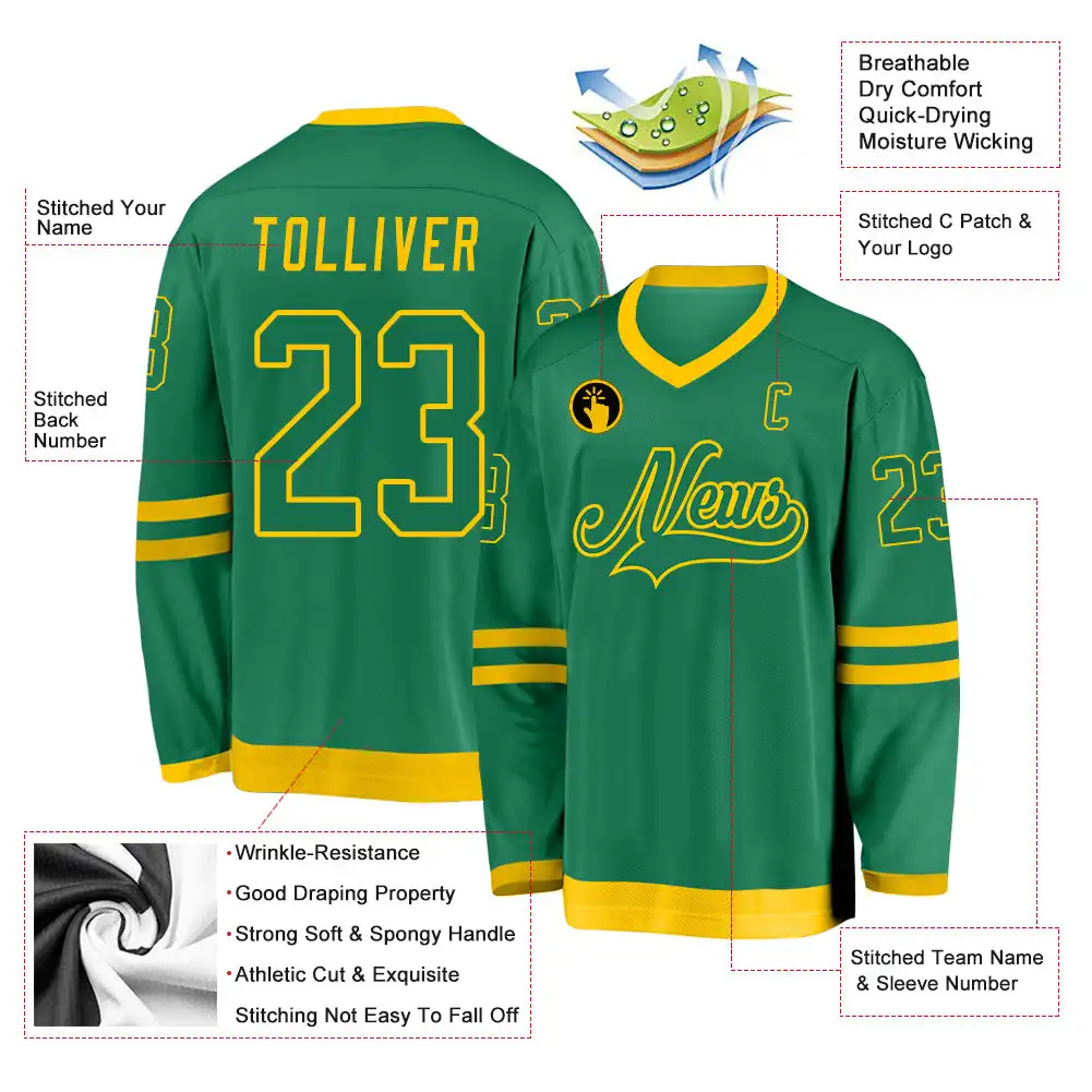 Inktee Store - Stitched And Print Kelly Green Kelly Green-Gold Hockey Jersey Custom Image