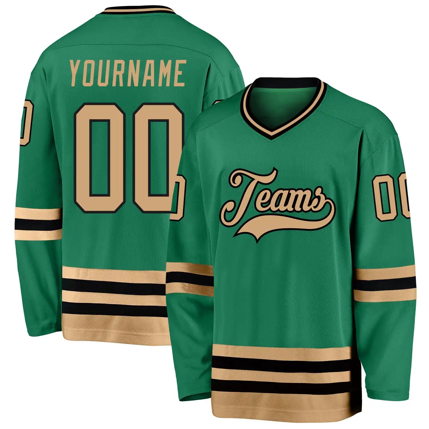Stitched And Print Kelly Green Old Gold-black Hockey Jersey Custom