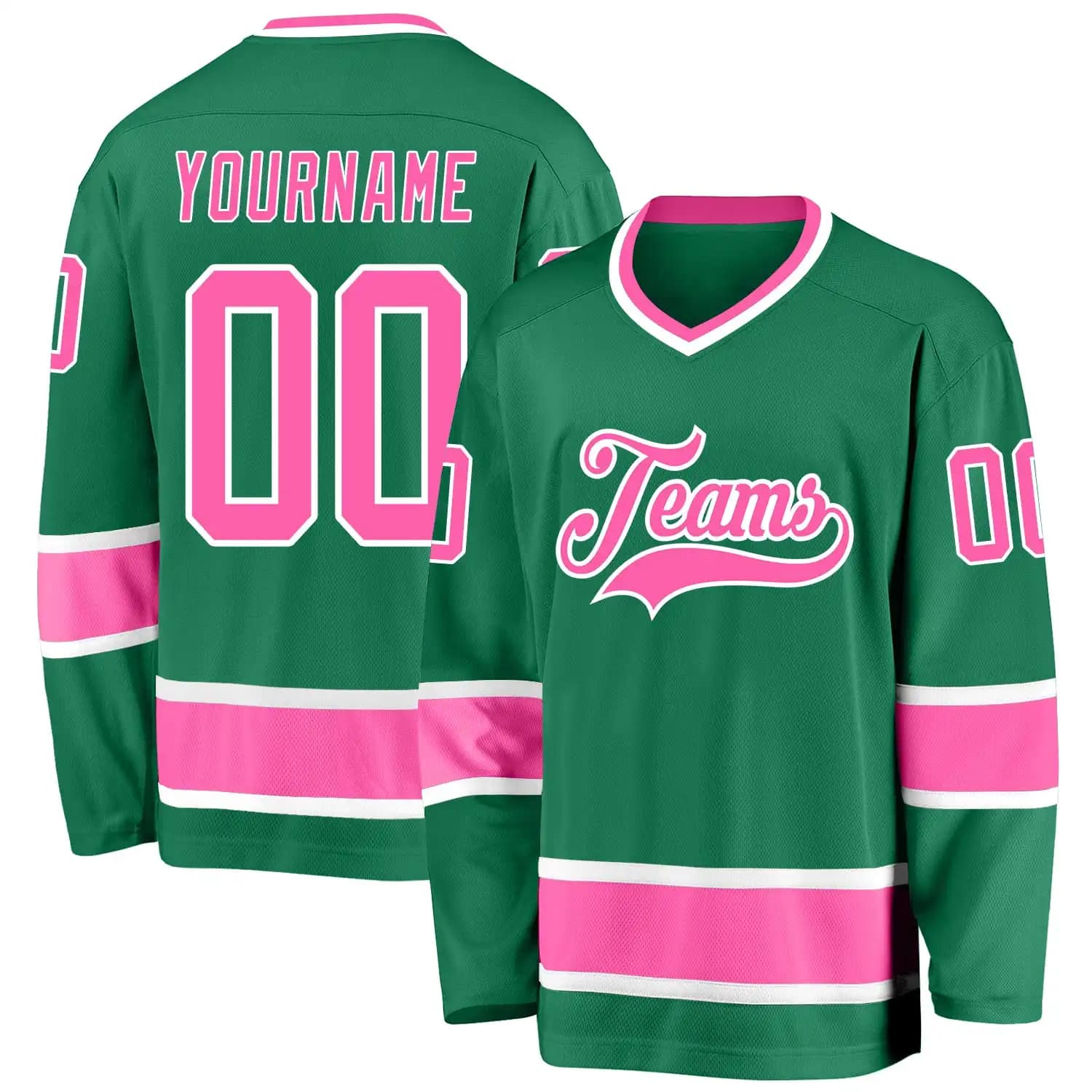 Stitched And Print Kelly Green Pink-white Hockey Jersey Custom