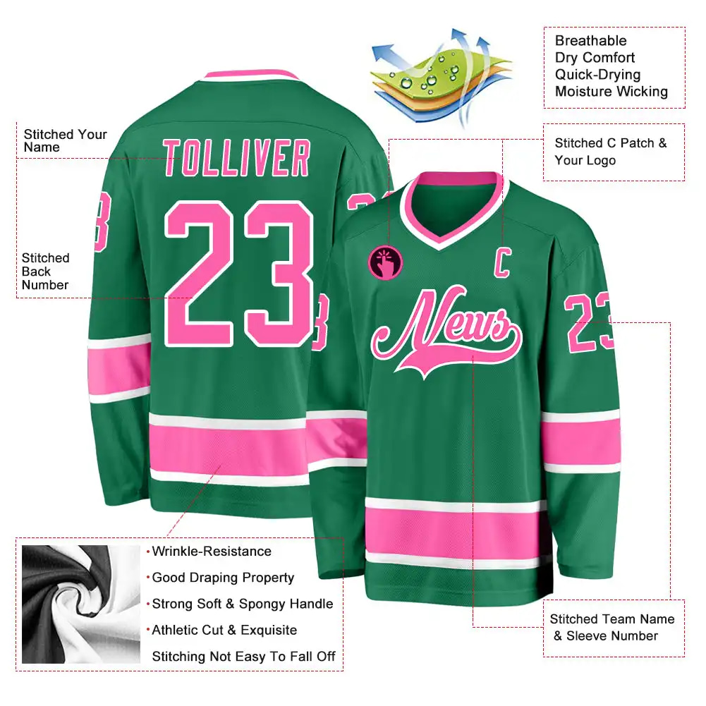 Inktee Store - Stitched And Print Kelly Green Pink-White Hockey Jersey Custom Image
