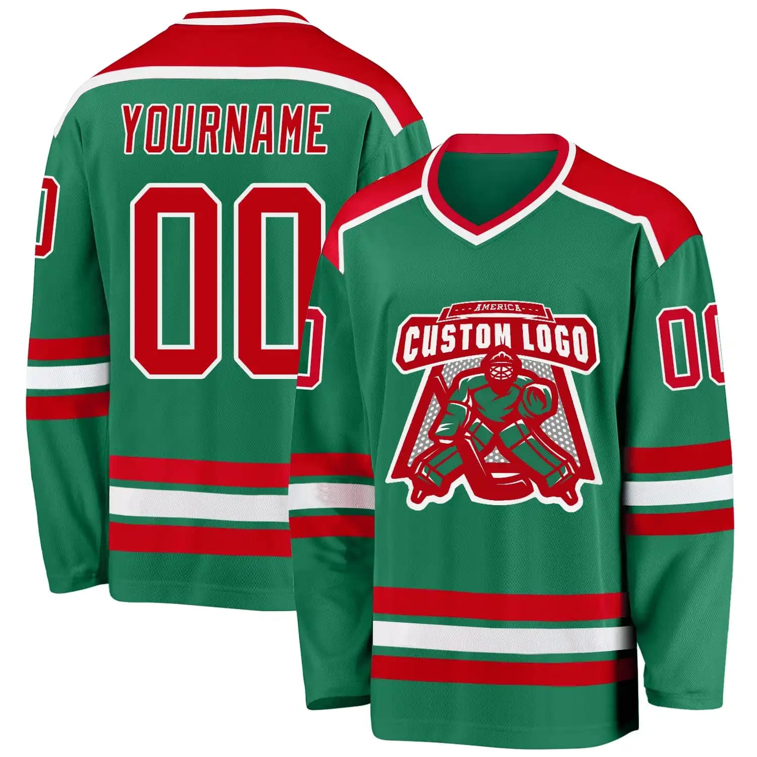 Stitched And Print Kelly Green Red-White Hockey Jersey Custom