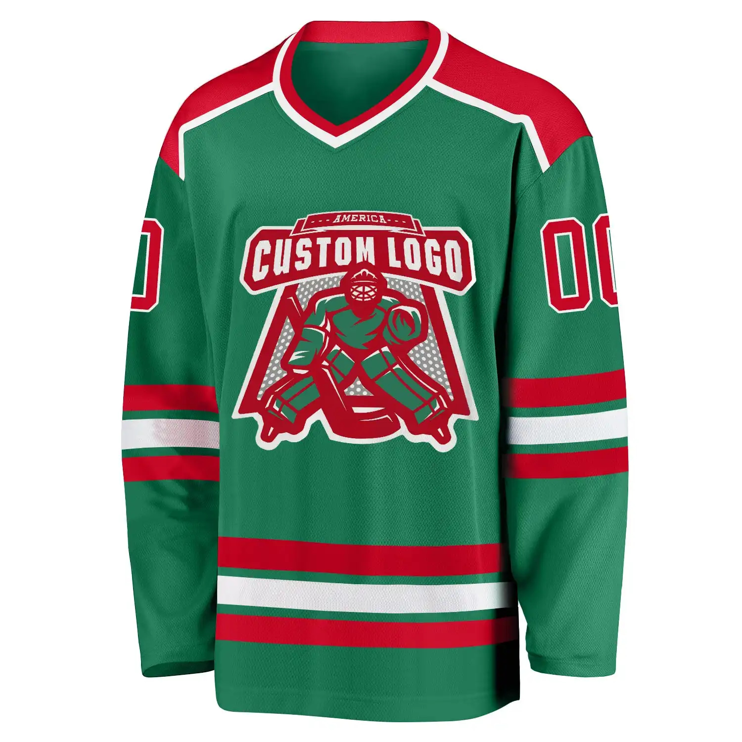 Inktee Store - Stitched And Print Kelly Green Red-White Hockey Jersey Custom Image