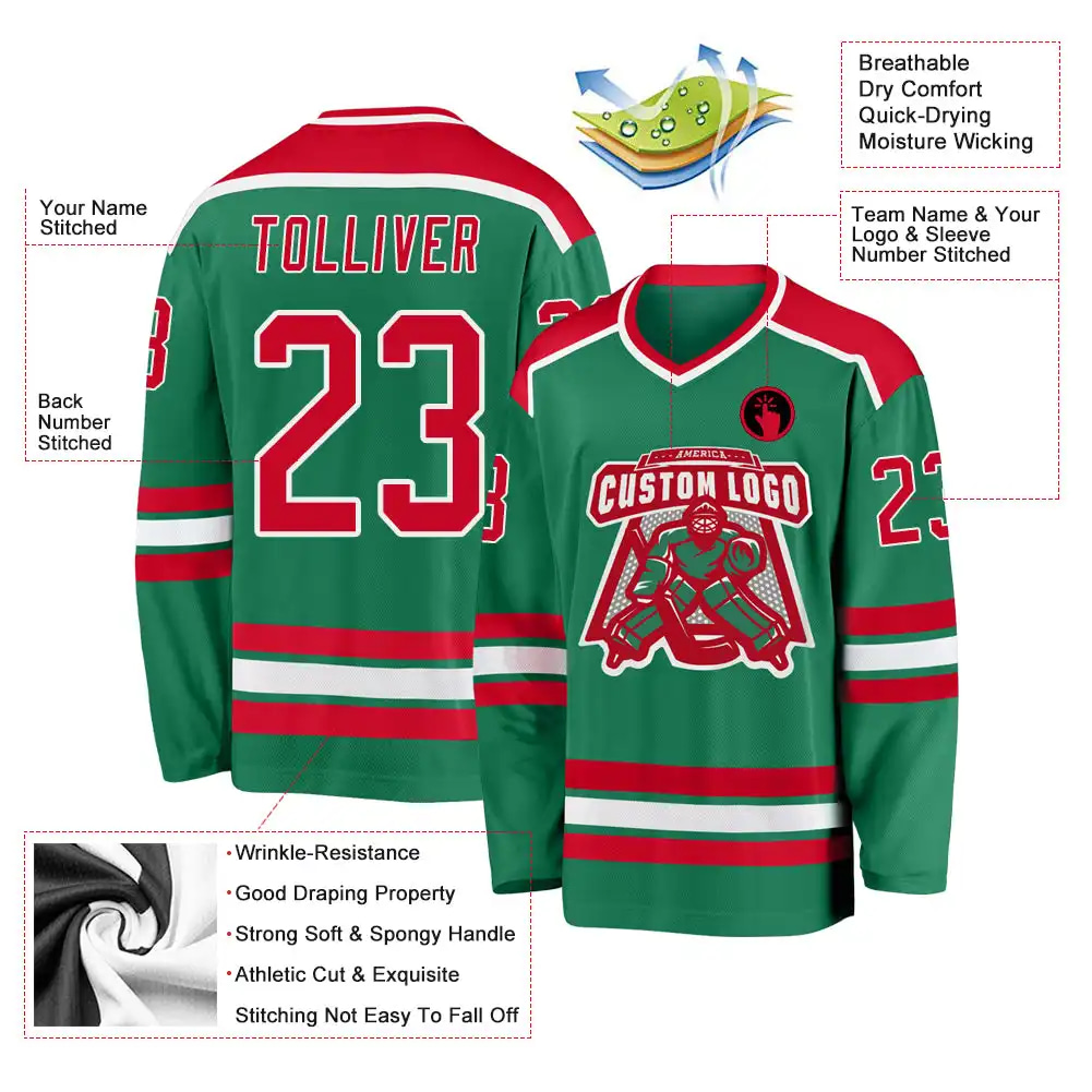 Inktee Store - Stitched And Print Kelly Green Red-White Hockey Jersey Custom Image