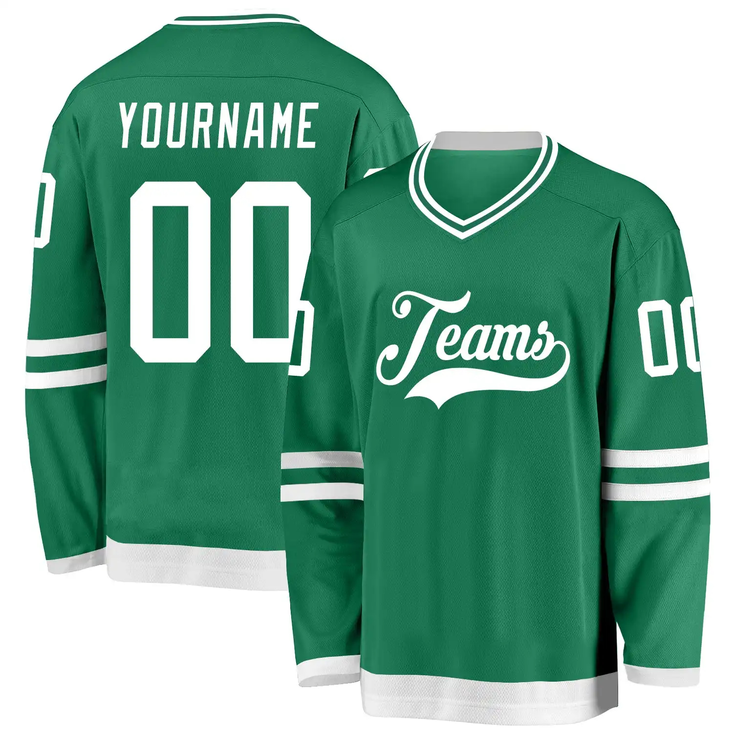 Stitched And Print Kelly Green White Hockey Jersey Custom