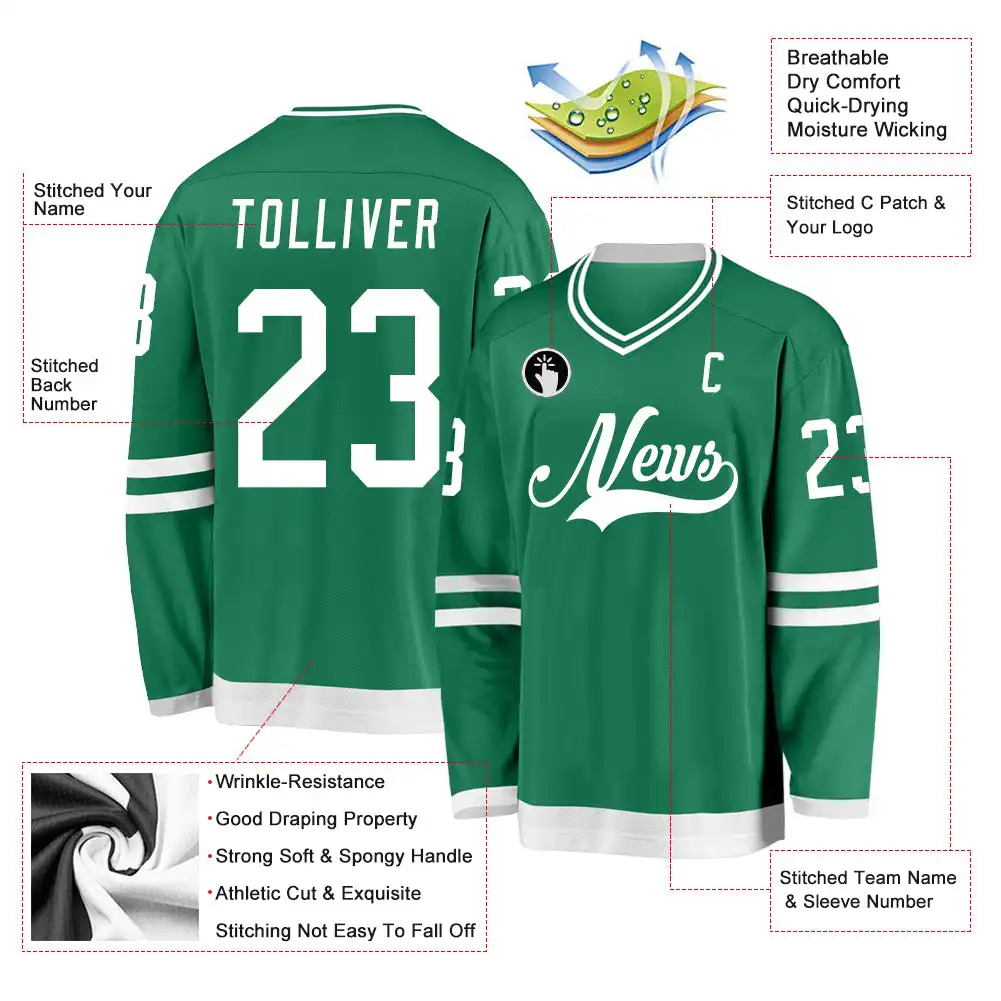 Inktee Store - Stitched And Print Kelly Green White Hockey Jersey Custom Image