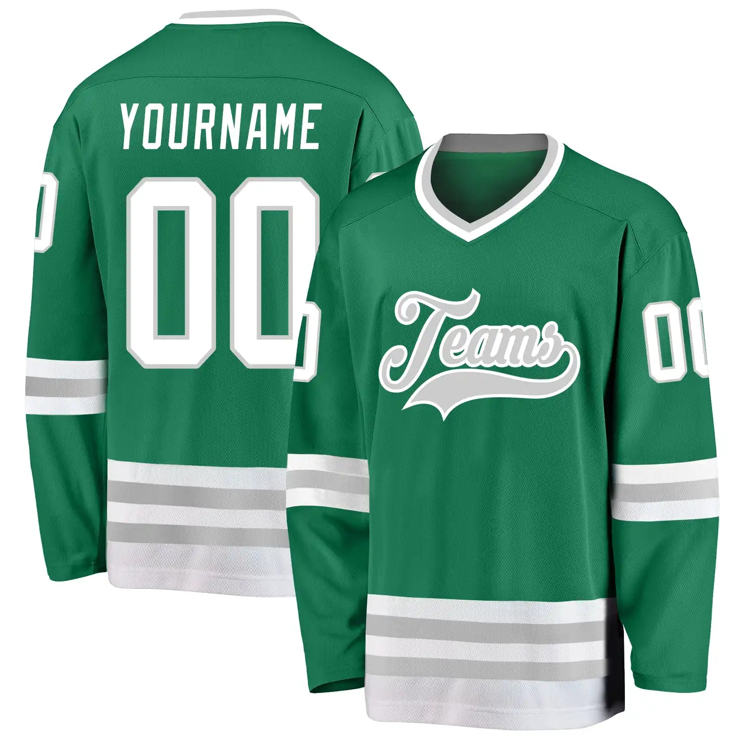 Stitched And Print Kelly Green White-Gray Hockey Jersey Custom