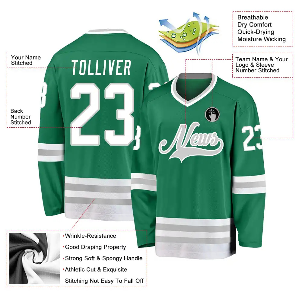Inktee Store - Stitched And Print Kelly Green White-Gray Hockey Jersey Custom Image