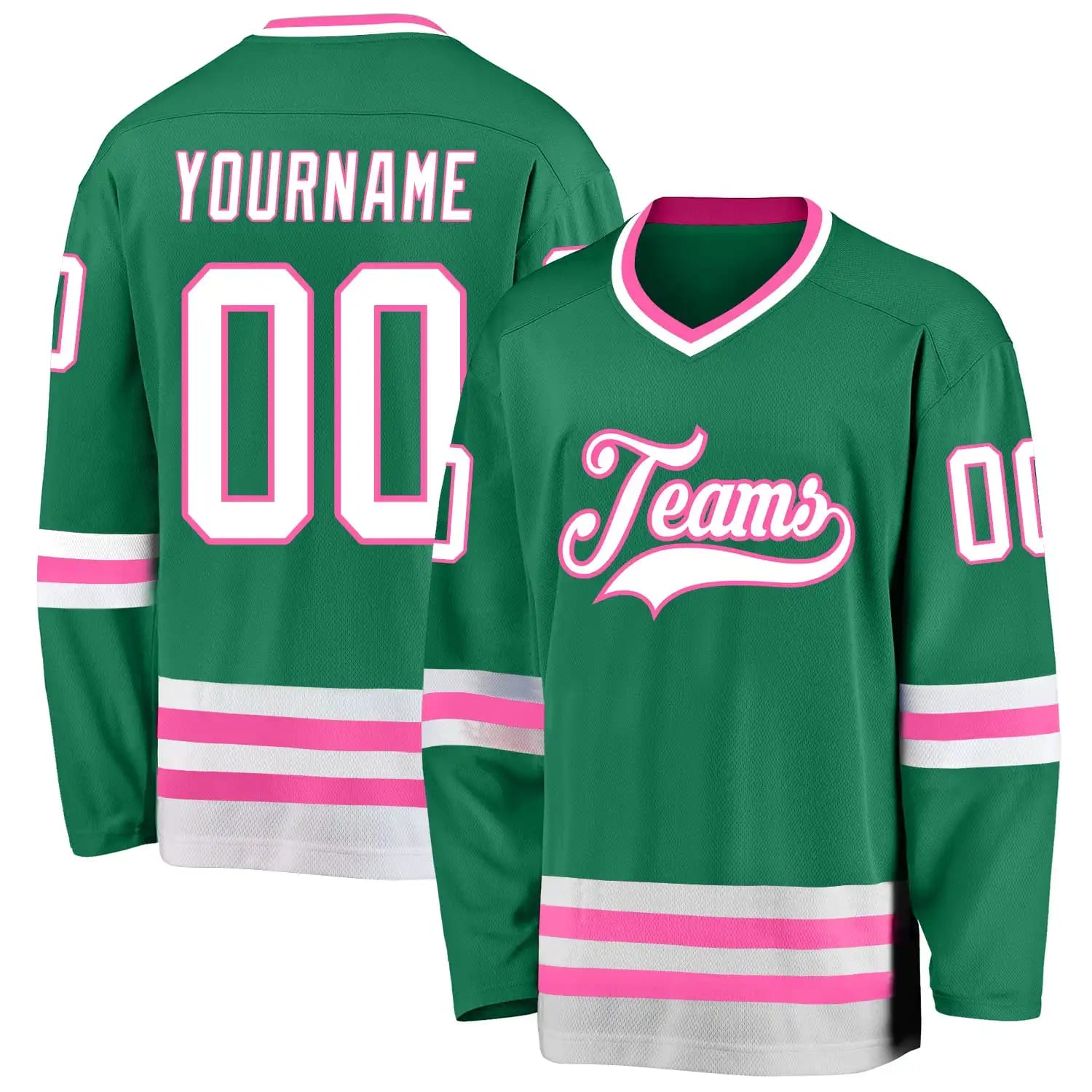 Stitched And Print Kelly Green White-Pink Hockey Jersey Custom