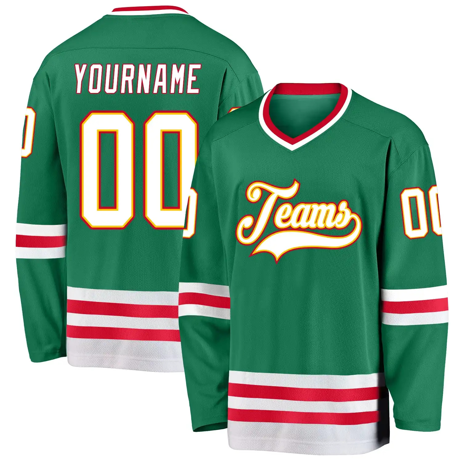 Stitched And Print Kelly Green White-Red Hockey Jersey Custom