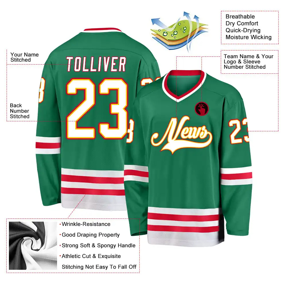 Inktee Store - Stitched And Print Kelly Green White-Red Hockey Jersey Custom Image