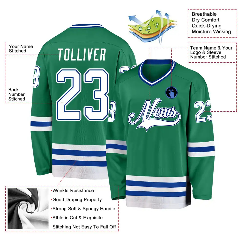 Inktee Store - Stitched And Print Kelly Green White-Royal Hockey Jersey Custom Image