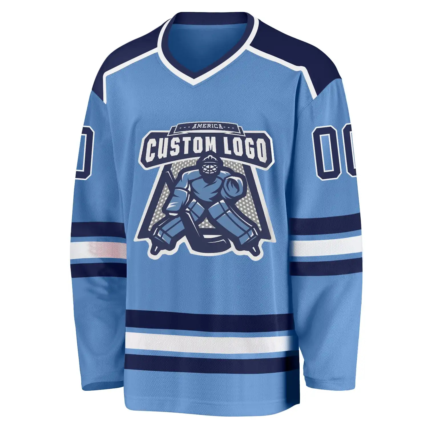 Inktee Store - Stitched And Print Light Blue Navy-White Hockey Jersey Custom Image