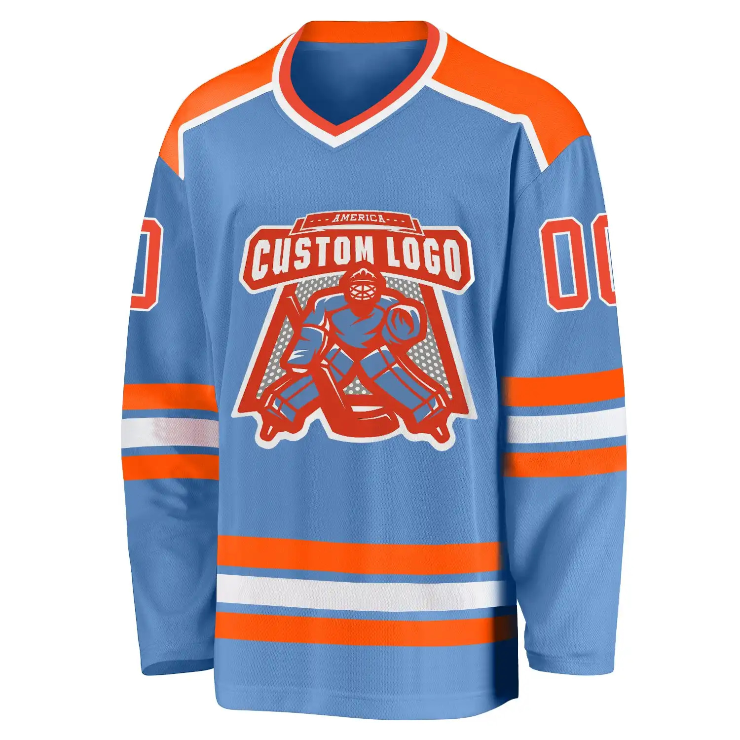 Inktee Store - Stitched And Print Light Blue Orange-White Hockey Jersey Custom Image