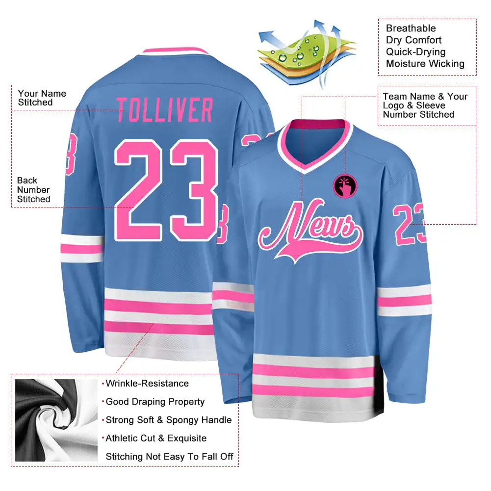 Inktee Store - Stitched And Print Light Blue Pink-White Hockey Jersey Custom Image