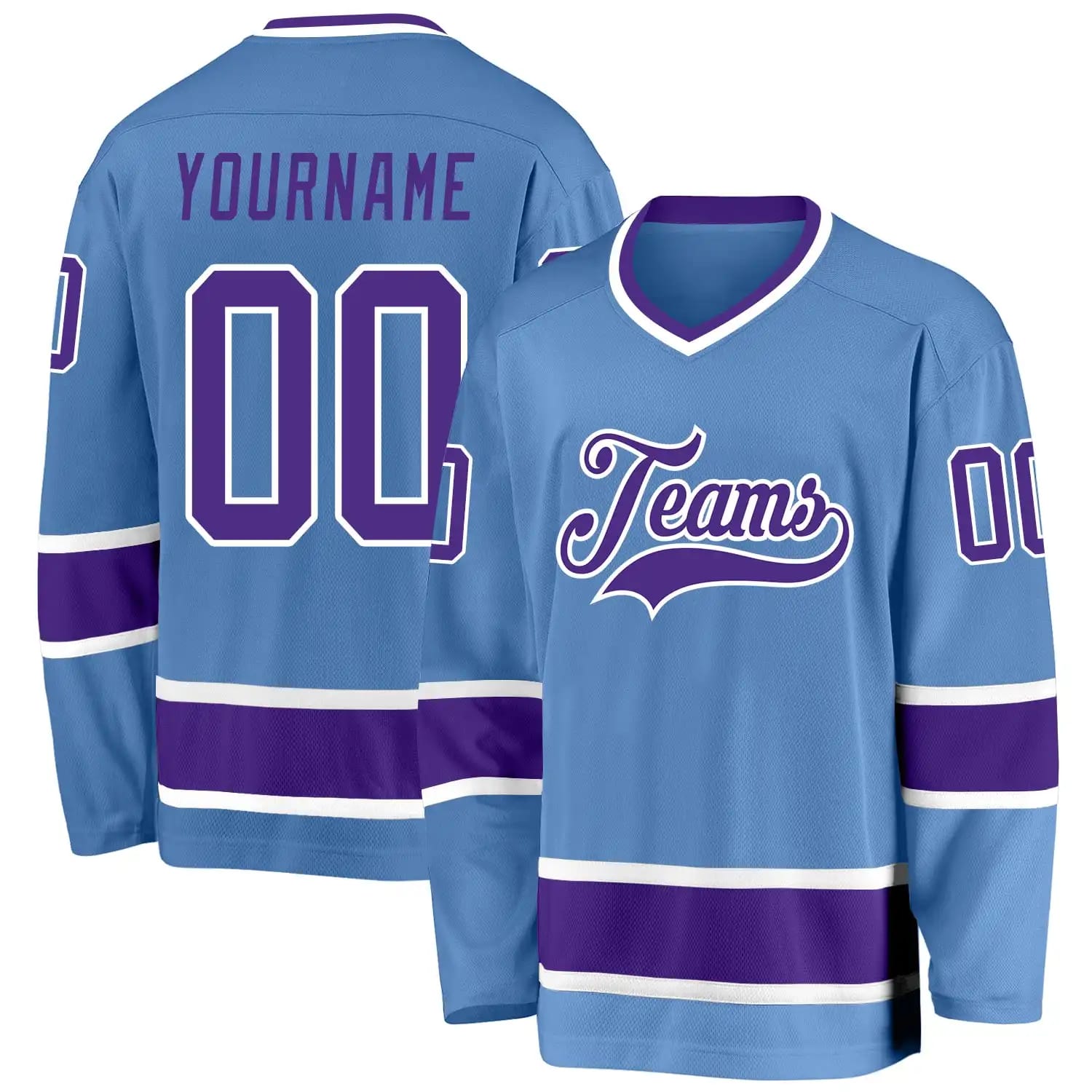 Stitched And Print Light Blue Purple-white Hockey Jersey Custom