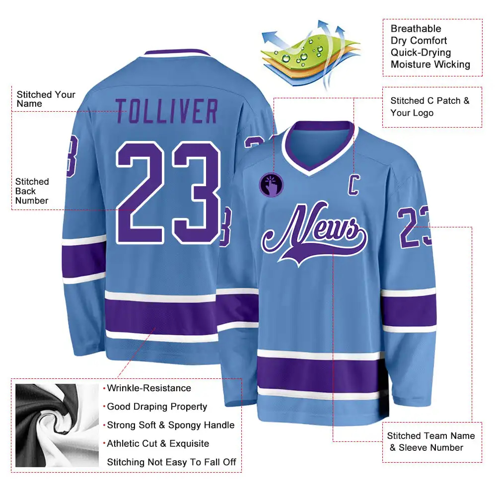 Inktee Store - Stitched And Print Light Blue Purple-White Hockey Jersey Custom Image