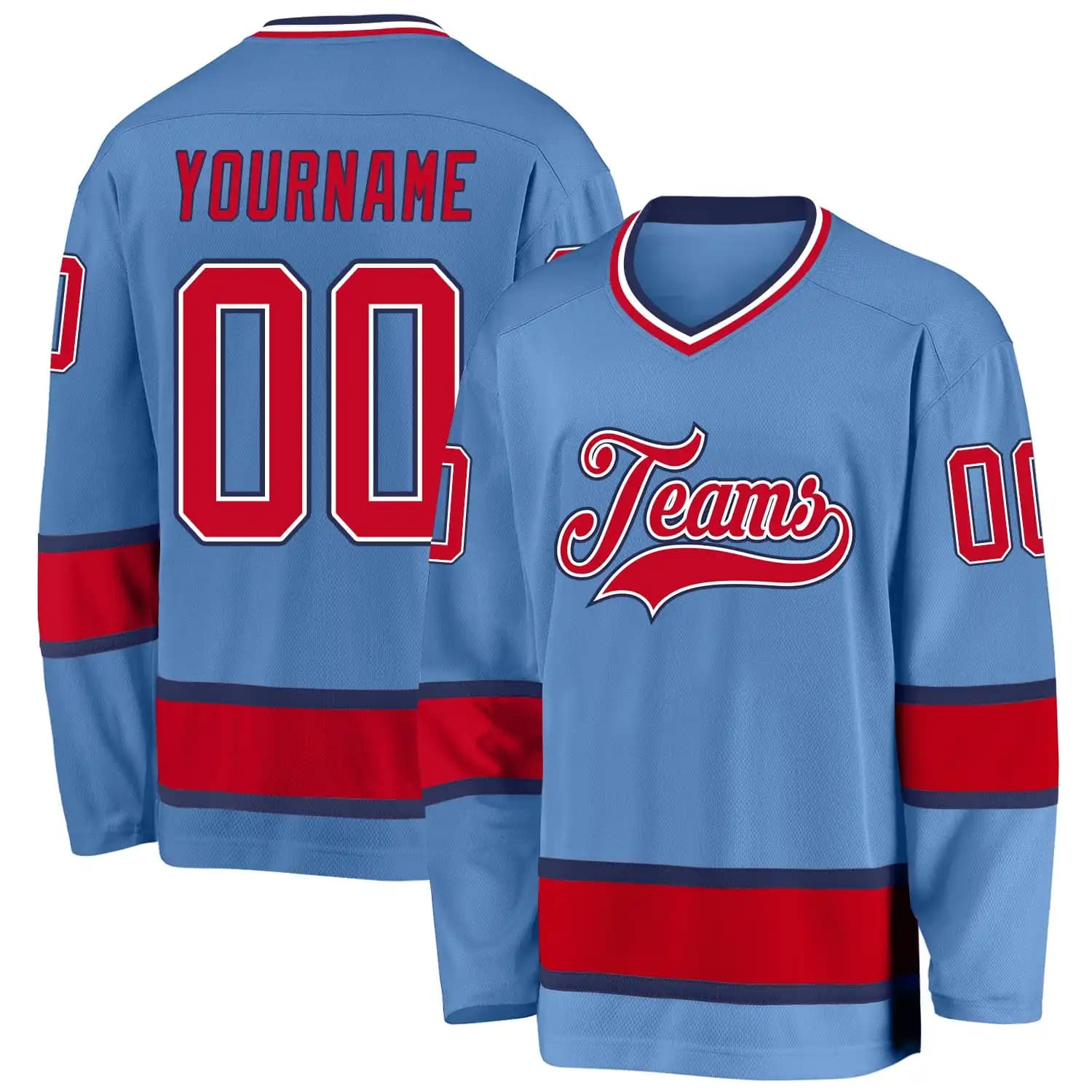 Stitched And Print Light Blue Red-navy Hockey Jersey Custom