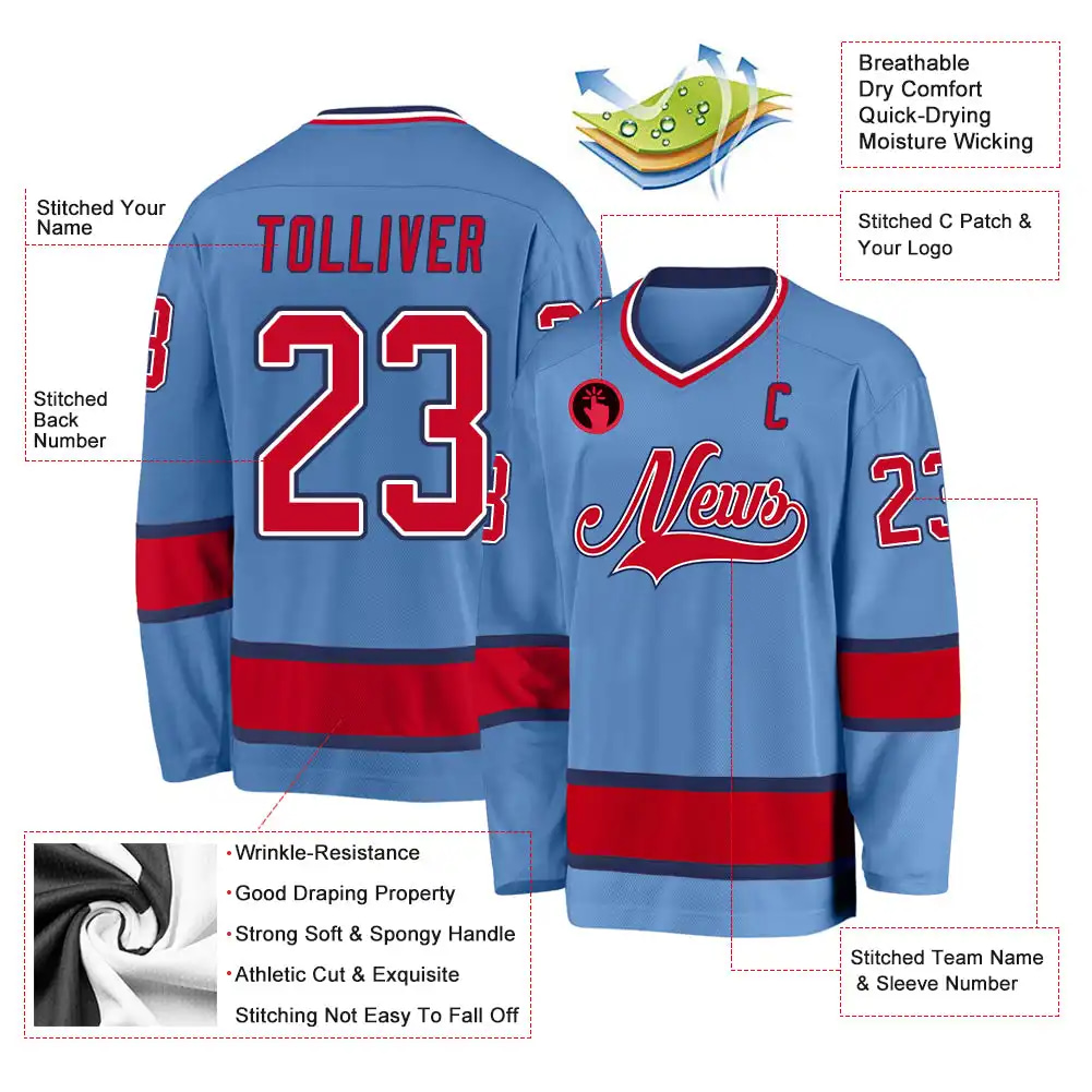 Inktee Store - Stitched And Print Light Blue Red-Navy Hockey Jersey Custom Image