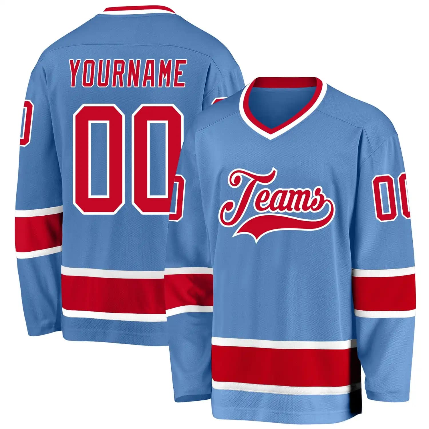 Stitched And Print Light Blue Red-white Hockey Jersey Custom